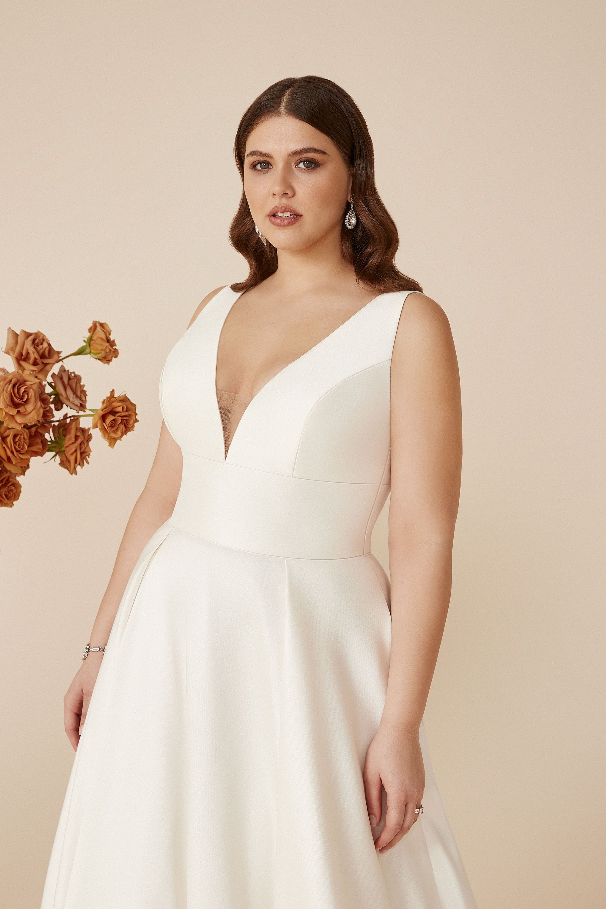 Illusion V-Neck Wedding Dress with Layered Skirt by