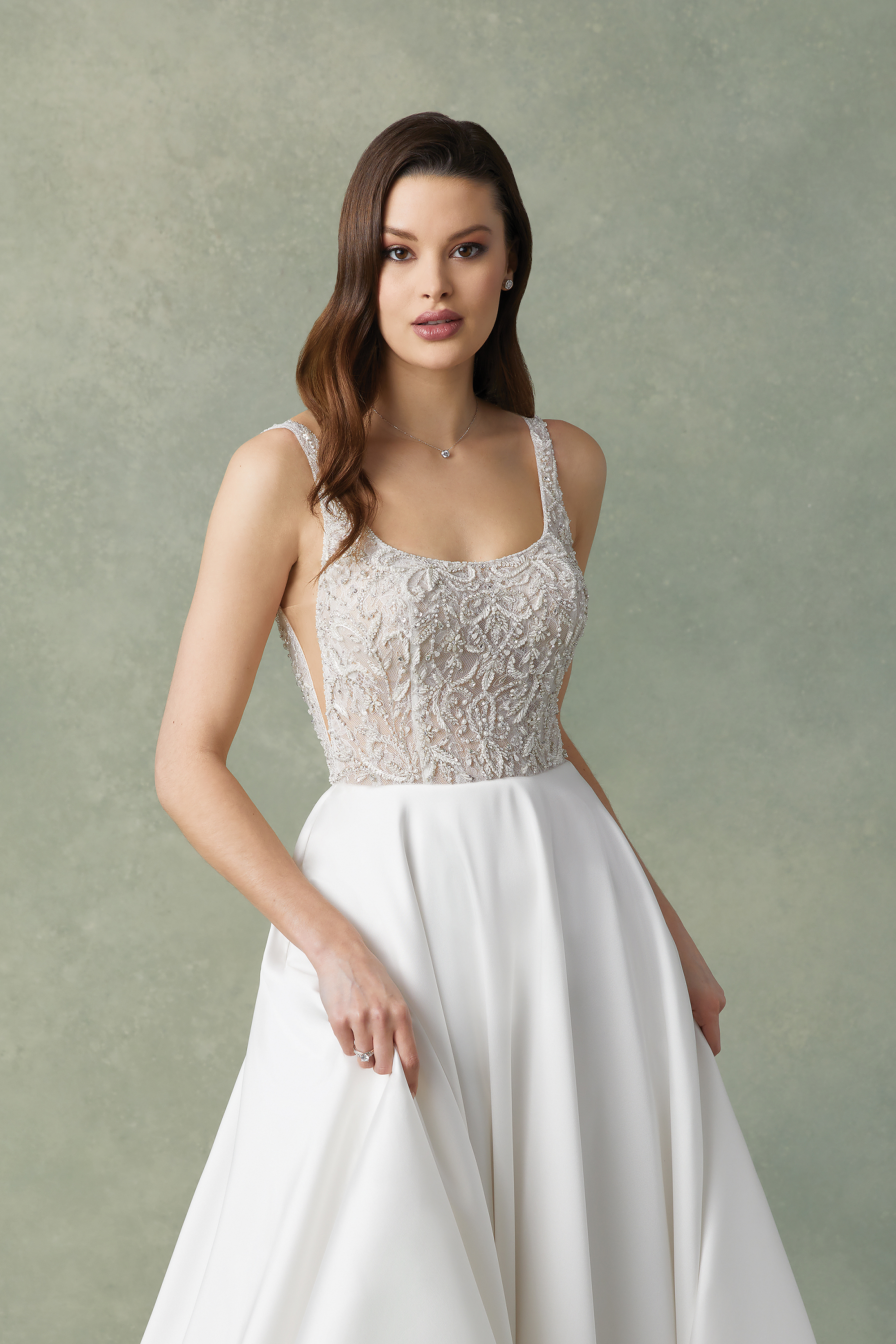 Justin Alexander Style 88287 Finley Square Neck Mikado A-Line Dress with Beaded Bodice