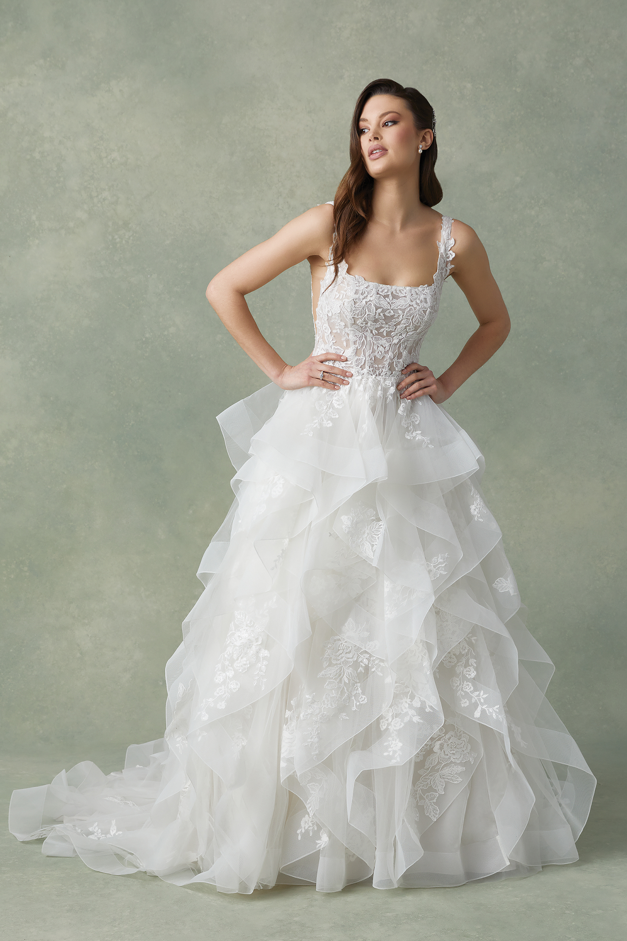 Florencia: Tulle Ruffle Skirt Ball Gown with Square Neckline