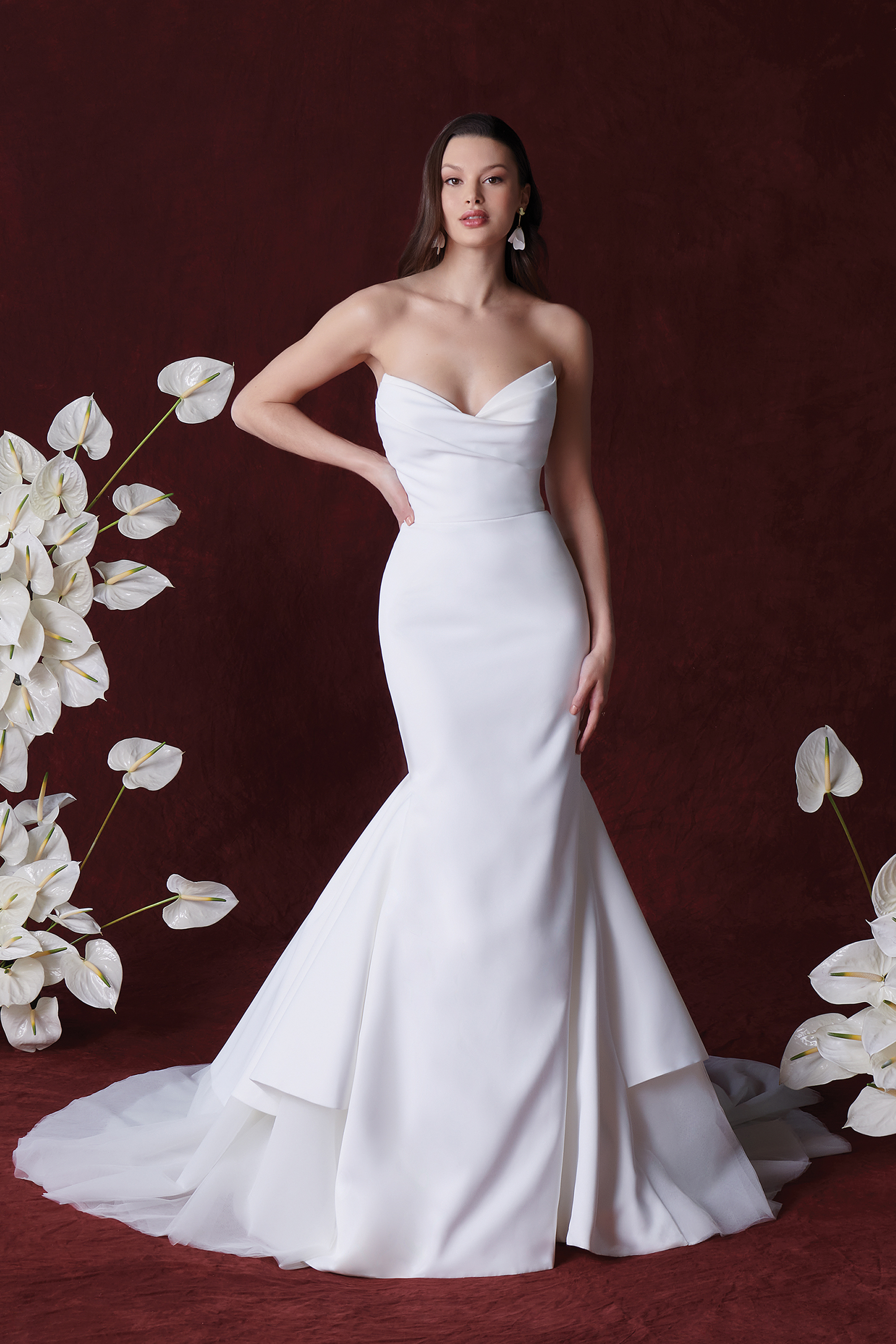 Justin Alexander Style 88345 Halsey Satin Mermaid Wedding Dress Accented with Apron Tulle Skirt
