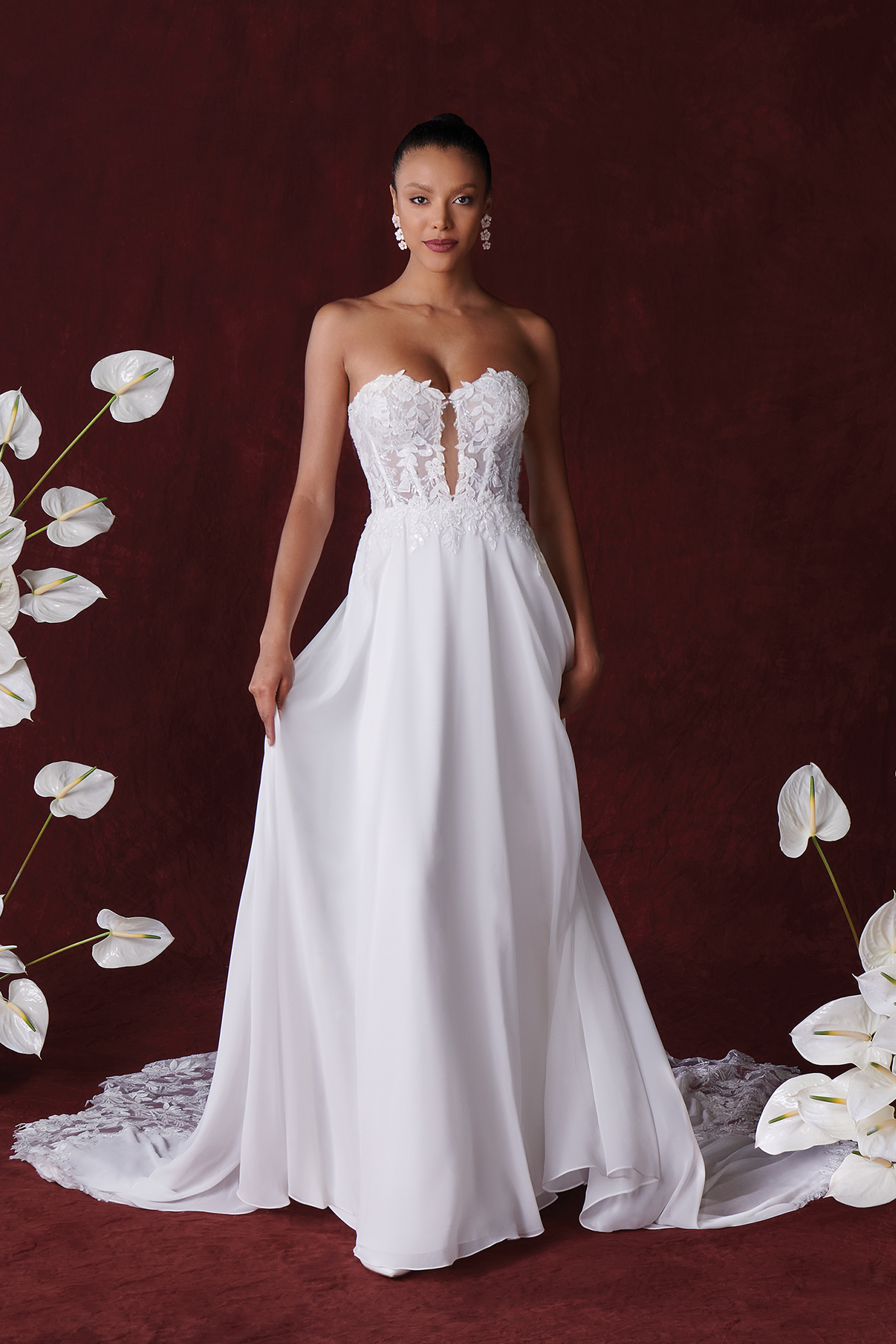 Justin Alexander Style 88351 Holland Strapless Chiffon A-Line Wedding Dress with Sheer Bodice