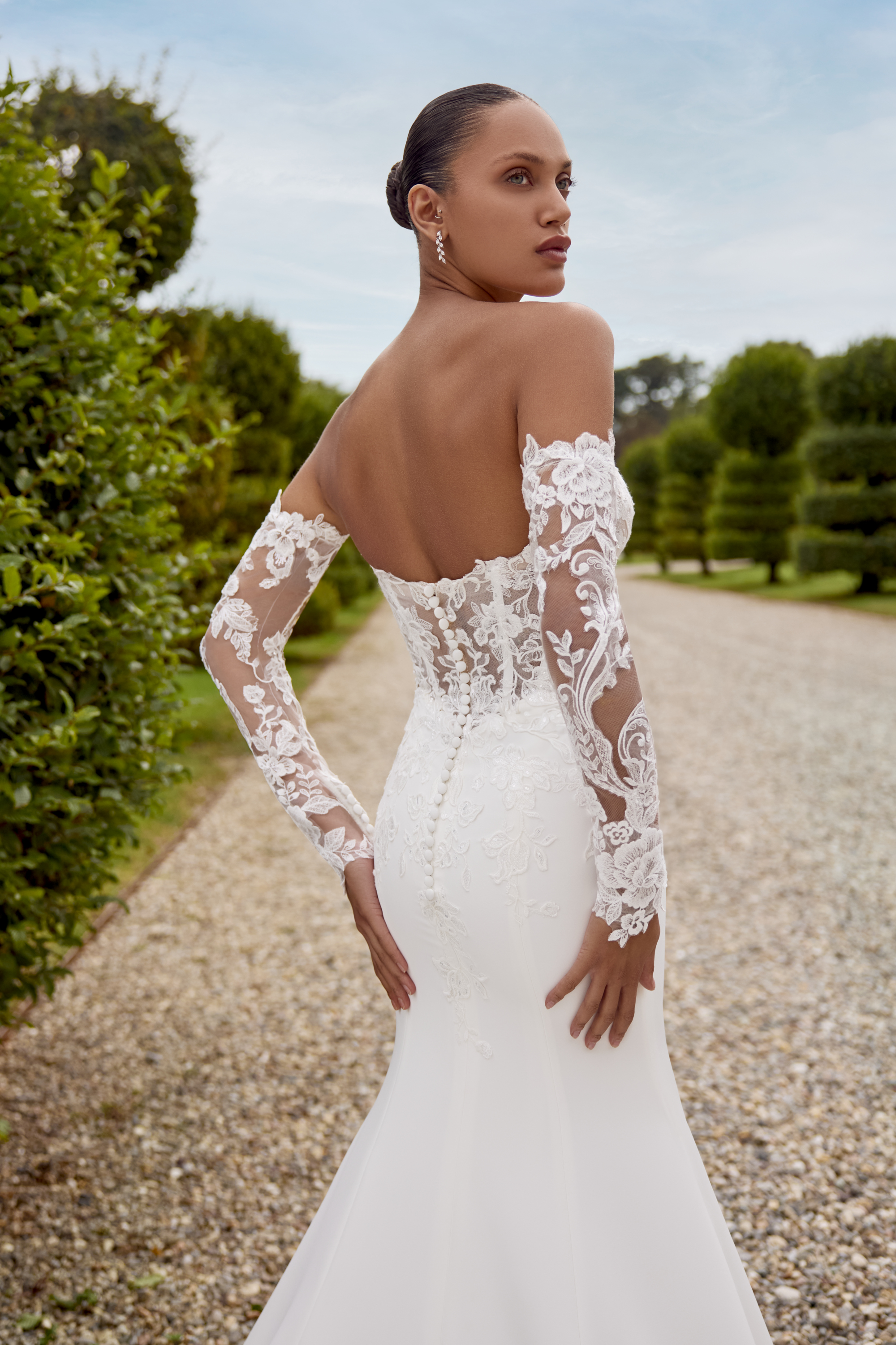 Justin Alexander Style 88353SL Hope Sleeves Off The Shoulder Long Sleeves with Sequined Lace Appliqués