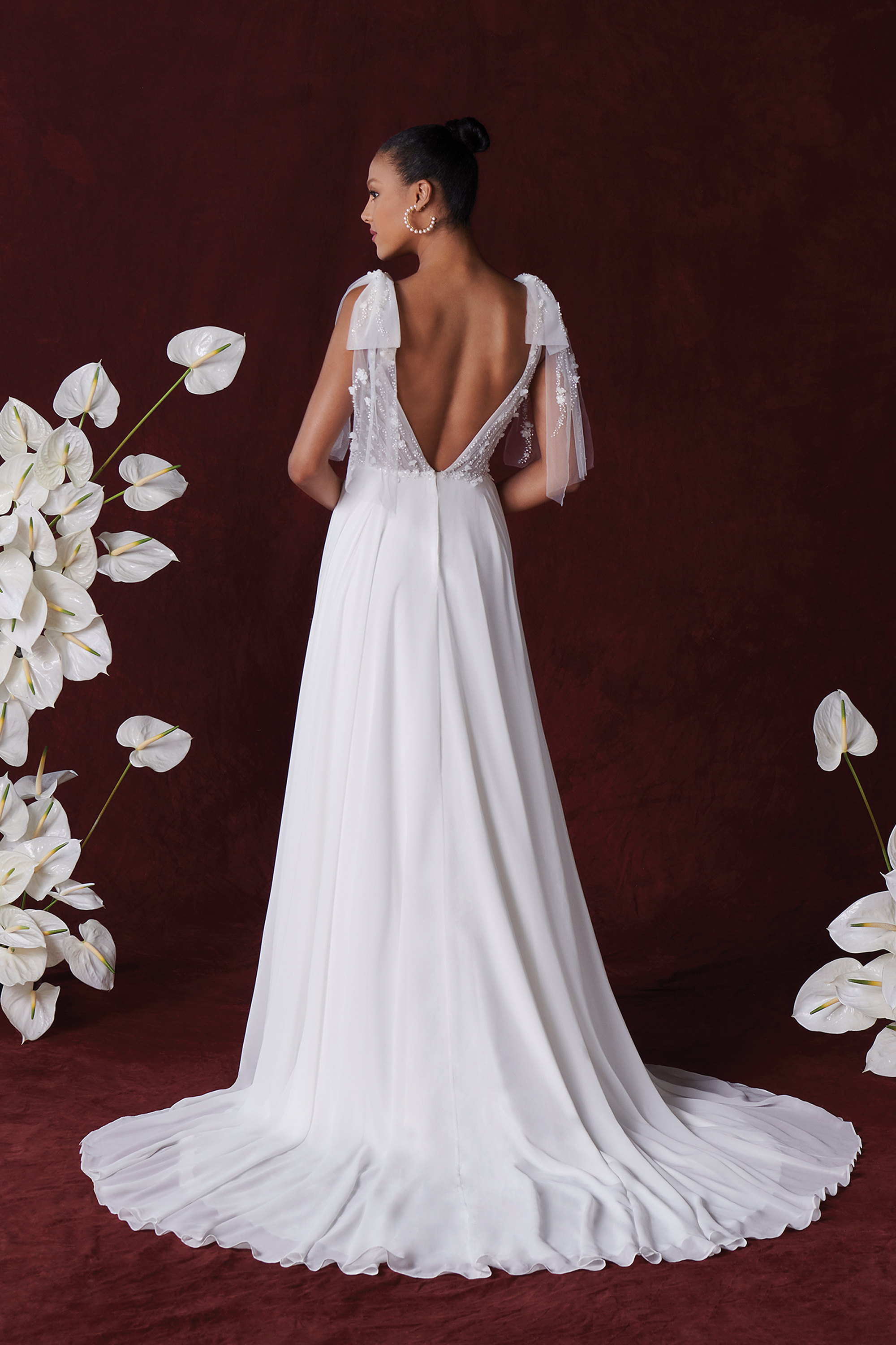Justin Alexander Style 88361 Hailey Chiffon A-Line Gown with Pleated Tulle Embroidered Bodice