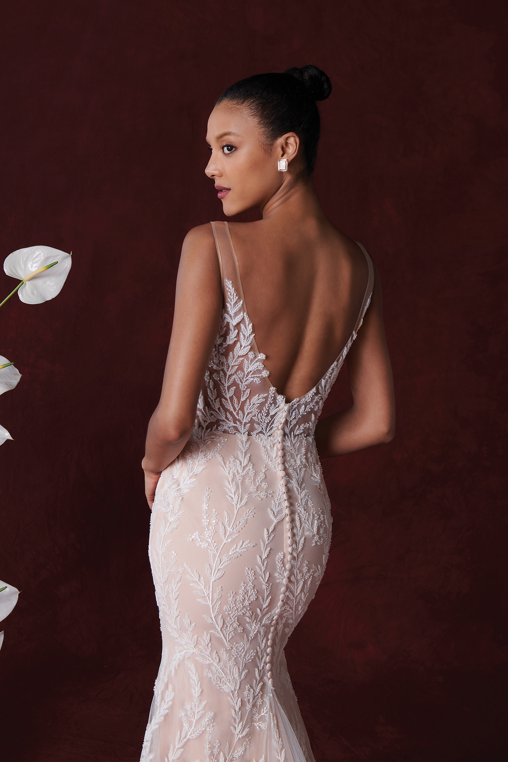 Justin Alexander Style 88365 Huxley Beaded Fit and Flare Dress with V-Neckline and Illusion Straps