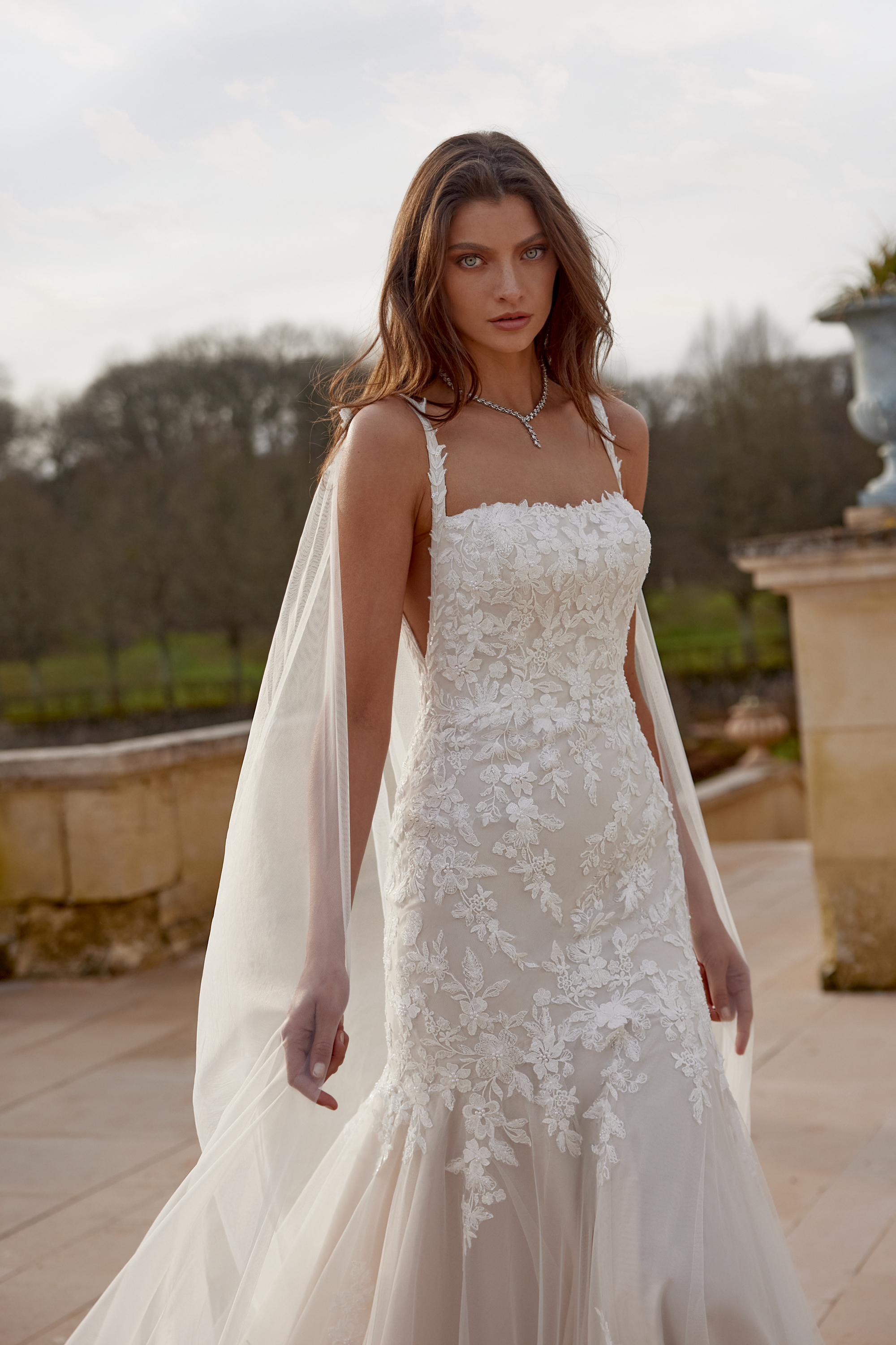 Justin Alexander Style 88414C Jazmin Cape Tulle Cape Adorned with Sparkling Lace Appliqués