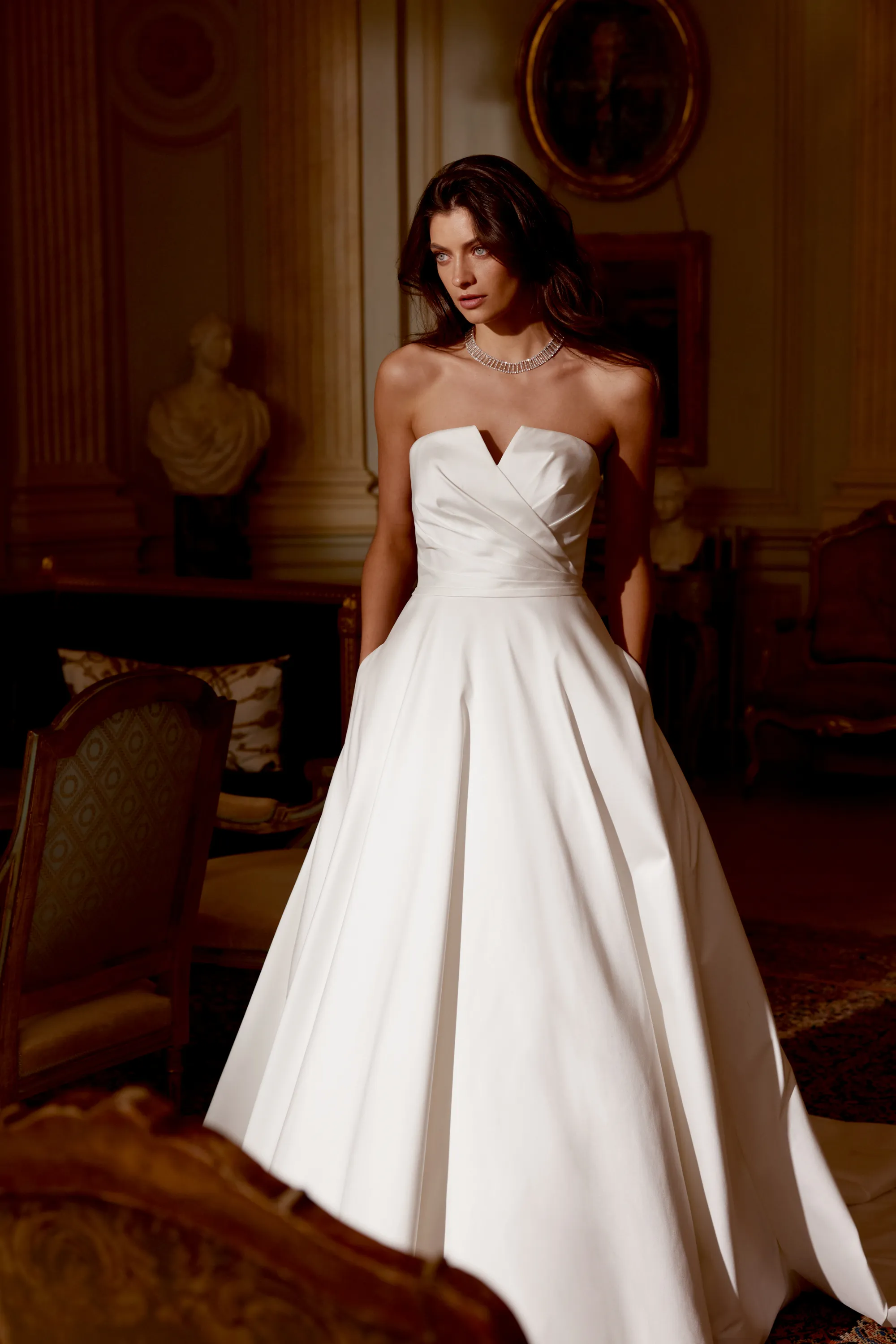 Everette: Clean Ball Gown with Strapless Notched Neckline