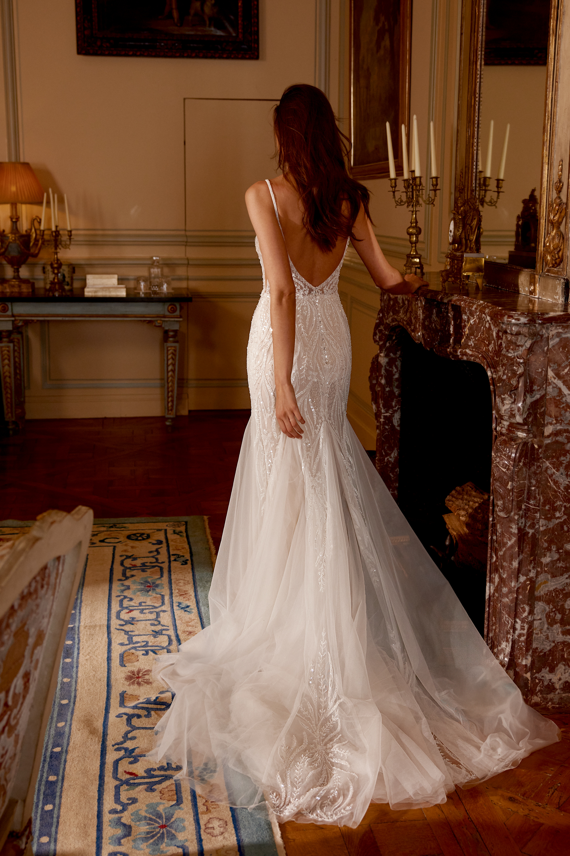 Justin Alexander Style 88429 Jovanna Allover Beaded and Sequined Fit and Flare Gown with Tulle Godets