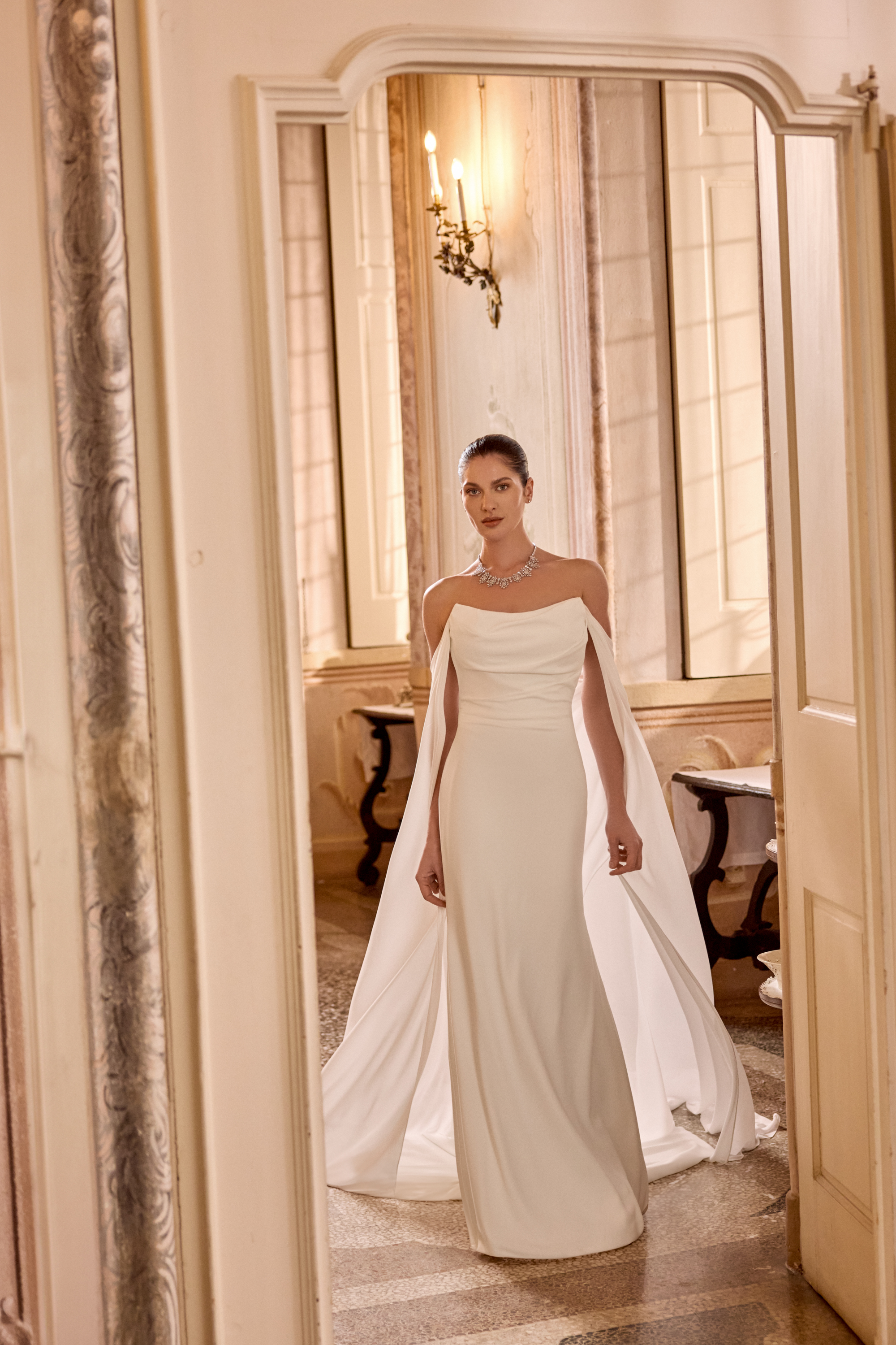 Justin Alexander Style 88472 LETI Crepe Fit and Flare Gown with Ruched Bodice