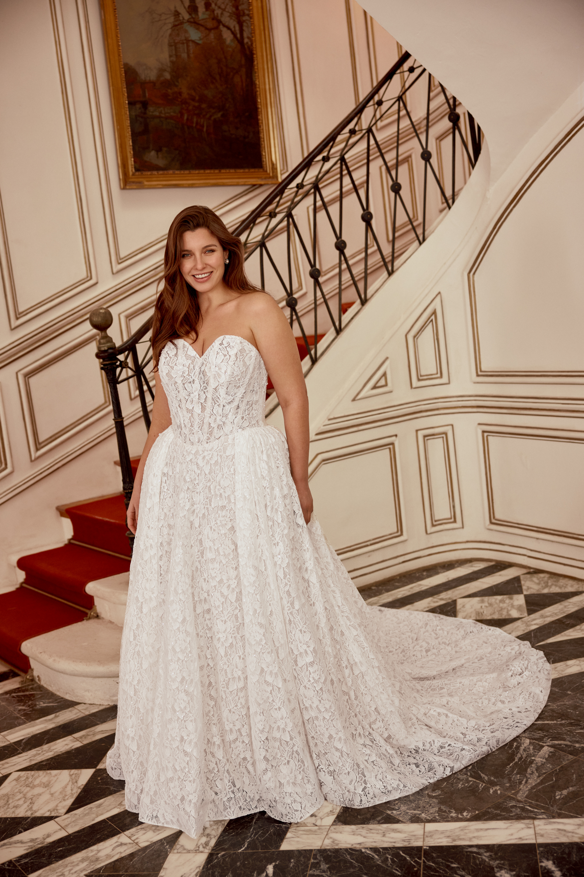 Joelle: Allover Lace A-Line Gown with Sheer Corset Bodice and