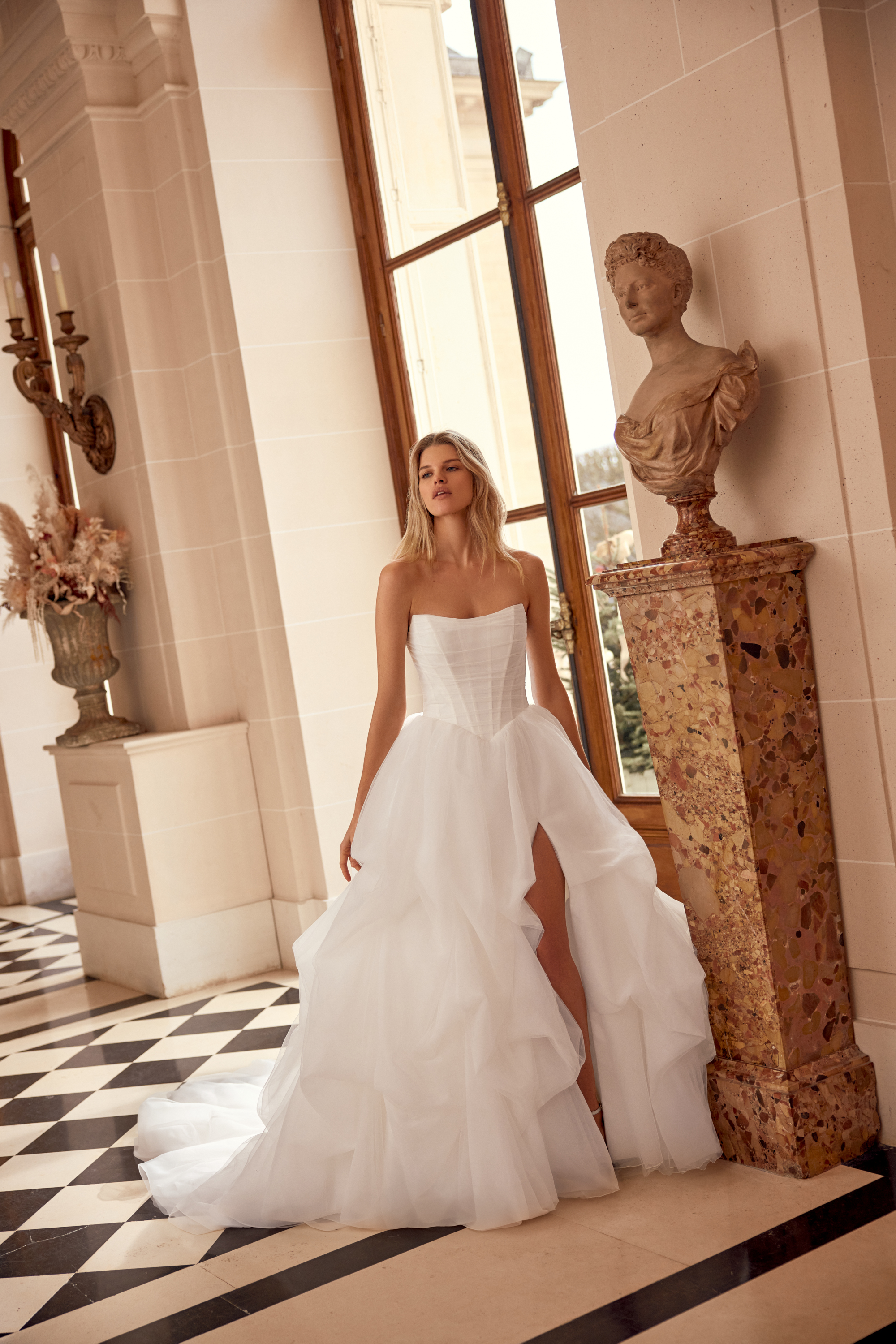 Justin Alexander Style 88555 Nightingale Tulle Ball Gown with Exposed Boning on Corset Bodice and Voluminous Skirt with Pick-Ups