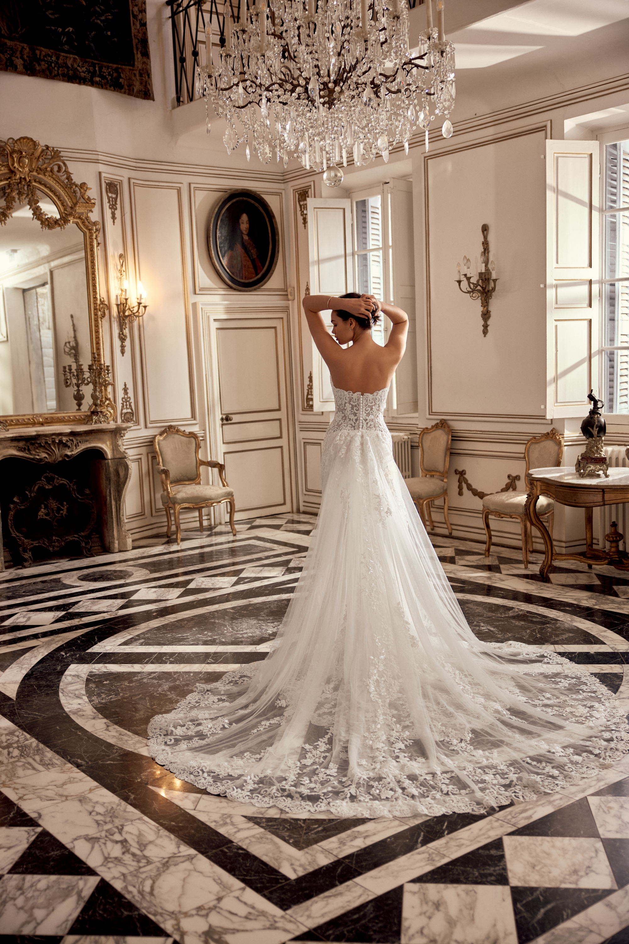 Justin Alexander Style 88558DT Natalia Train Detachable Tulle Cathedral Length Train with Gathered Back Waistline and Sparkling Floral Lace Appliqués
