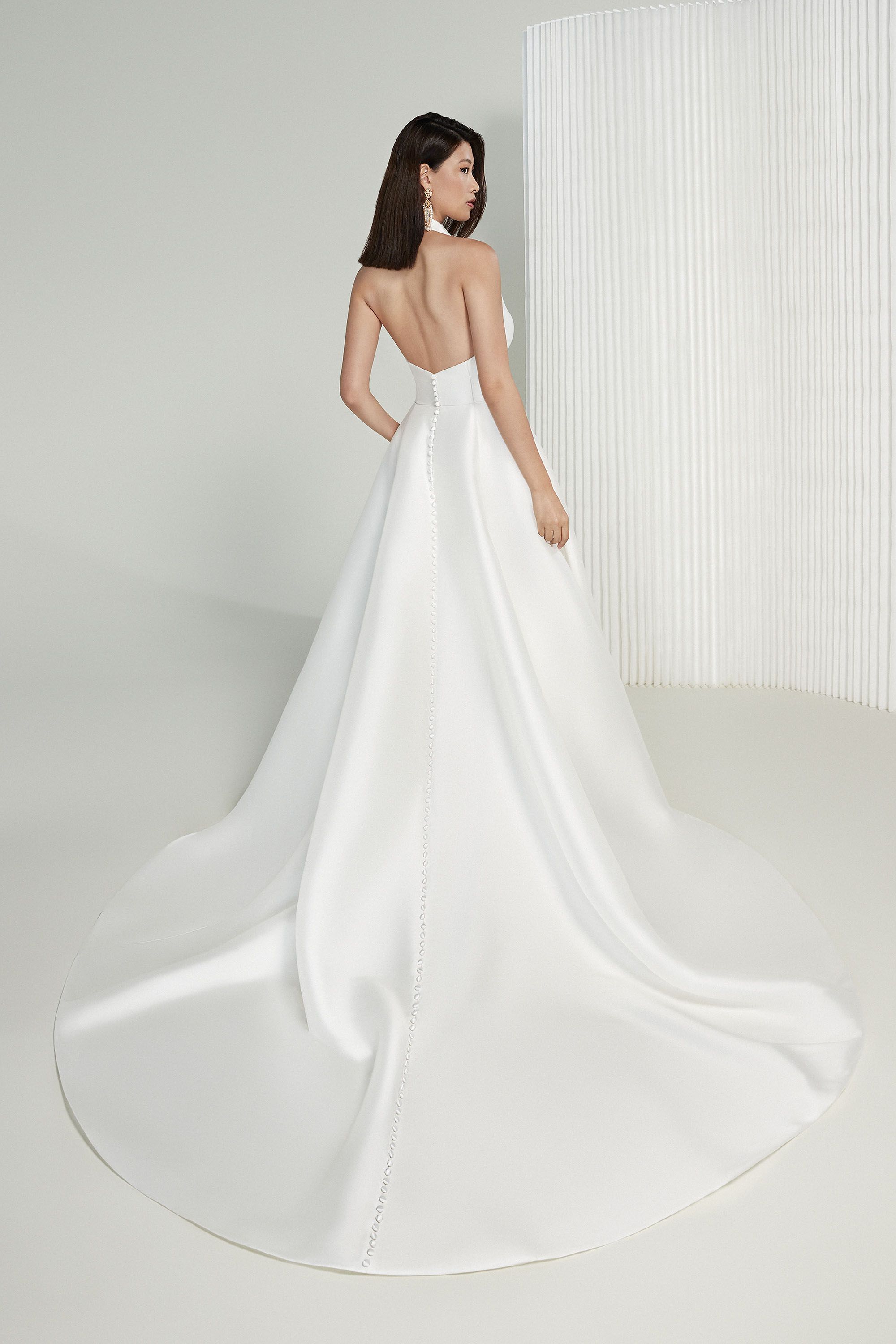 Justin Alexander Signature Style 99223 Cybill Mikado A-Line Gown with Halter Neckline and Pockets