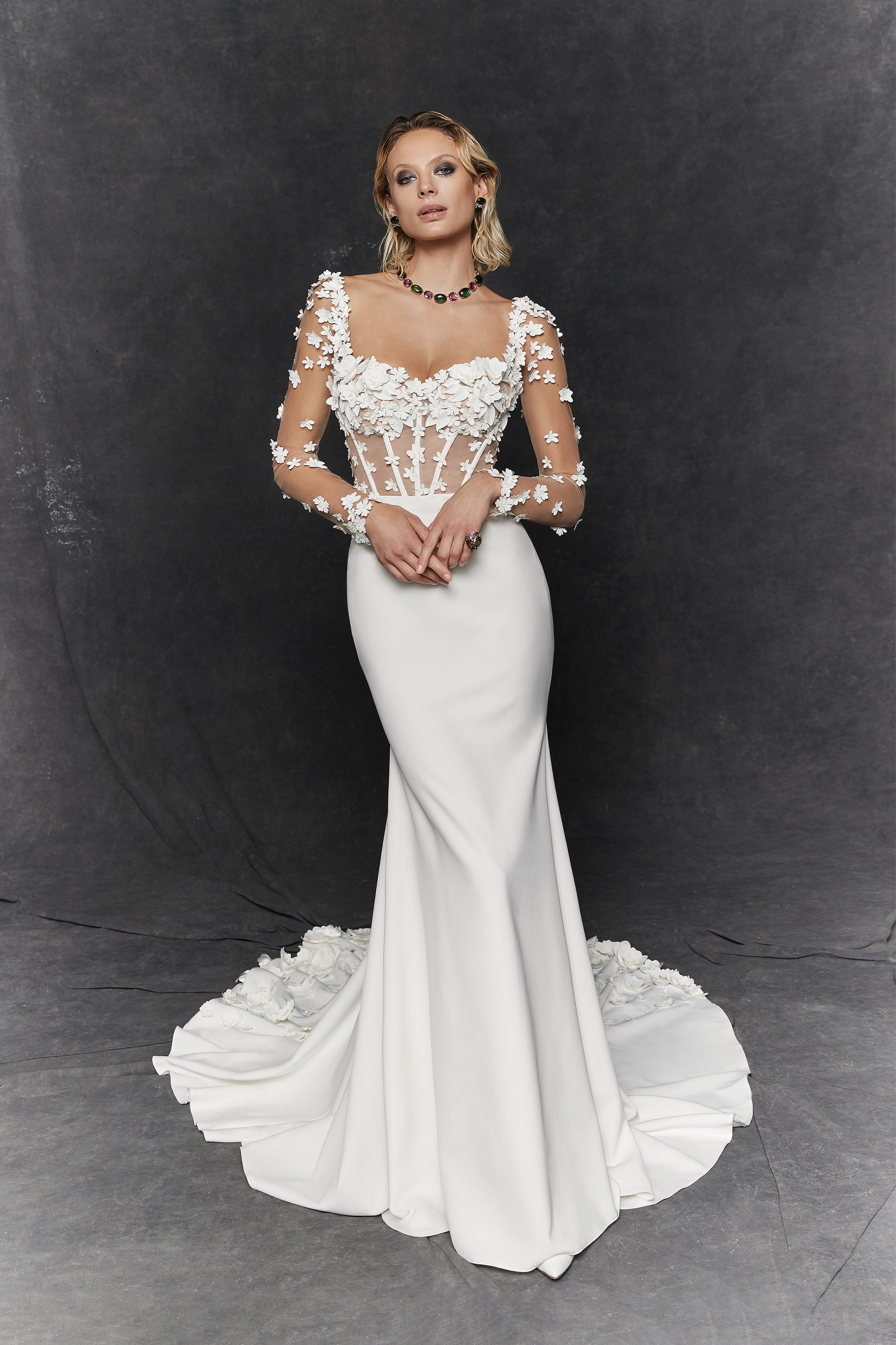 Justin Alexander Signature Style 99256SL Gardenia Sleeves Detachable Long Sleeves with 3D Laser Cut Flowers