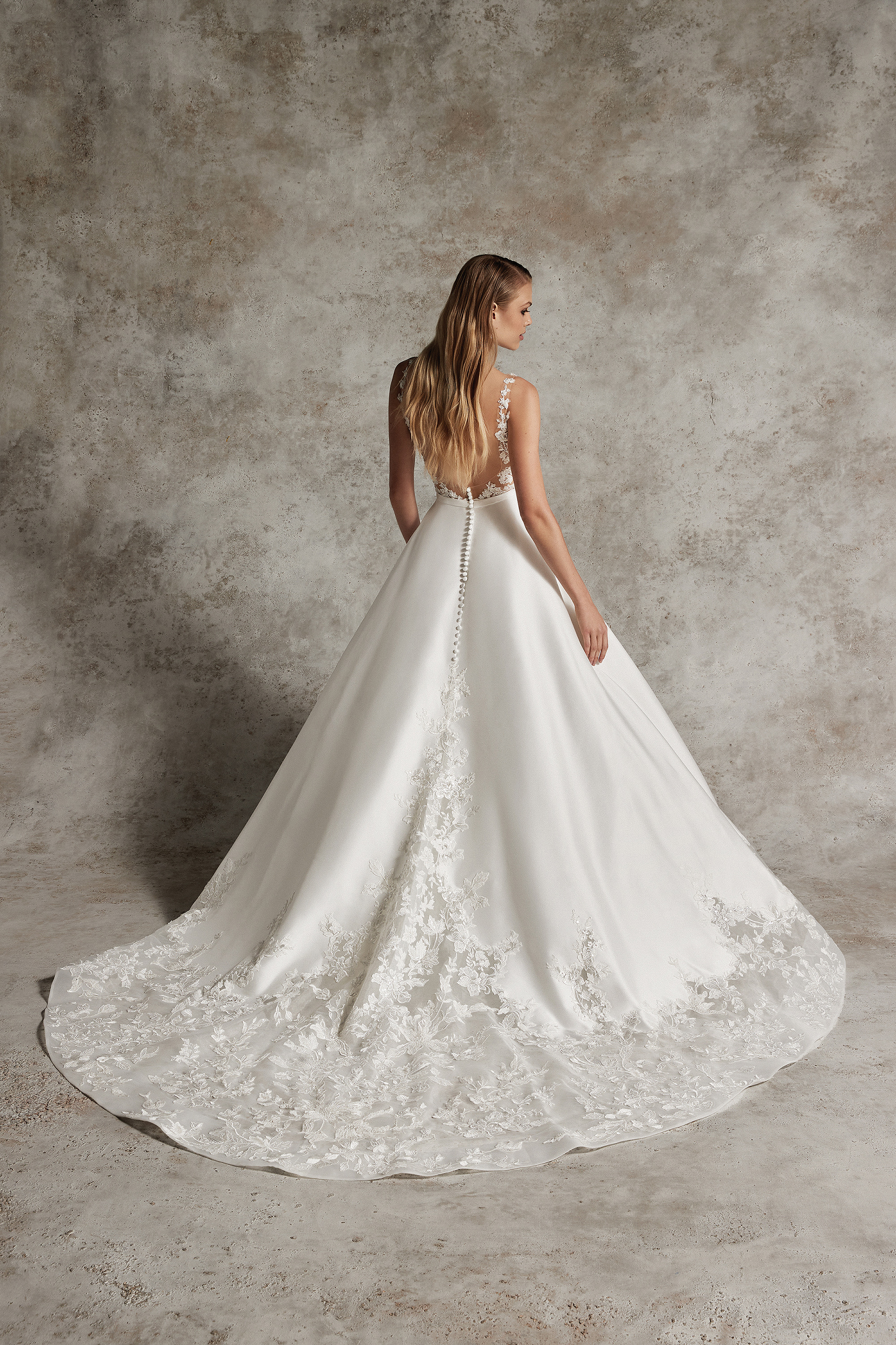 Justin Alexander Signature Style 99296 ESPERANZA Stretch Mikado and Lace A-Line Wedding Gown with Illusion Neckline
