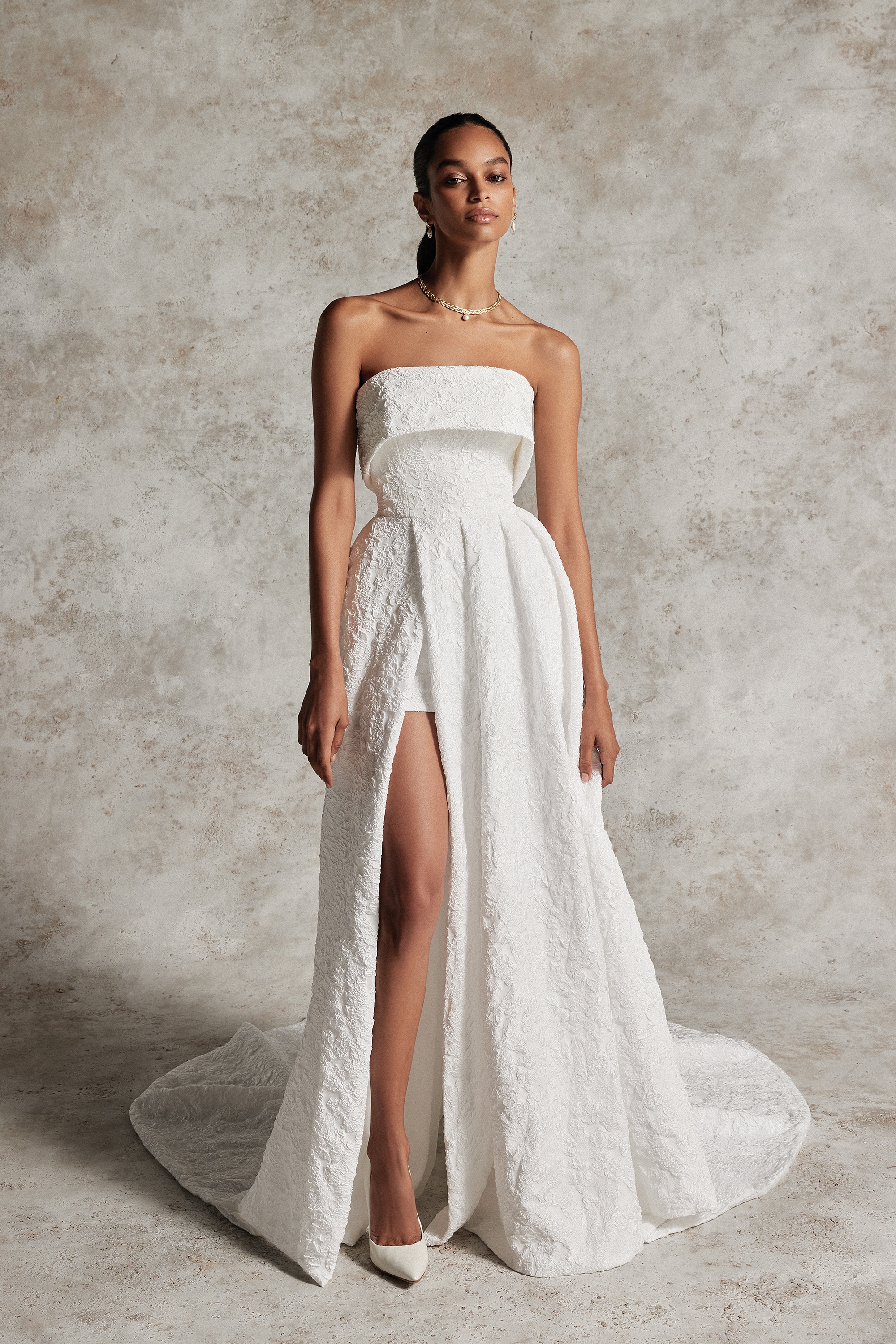 Justin Alexander Signature Style 99297 NALANI Brocade Cuff Neckline Ball Gown with Slit