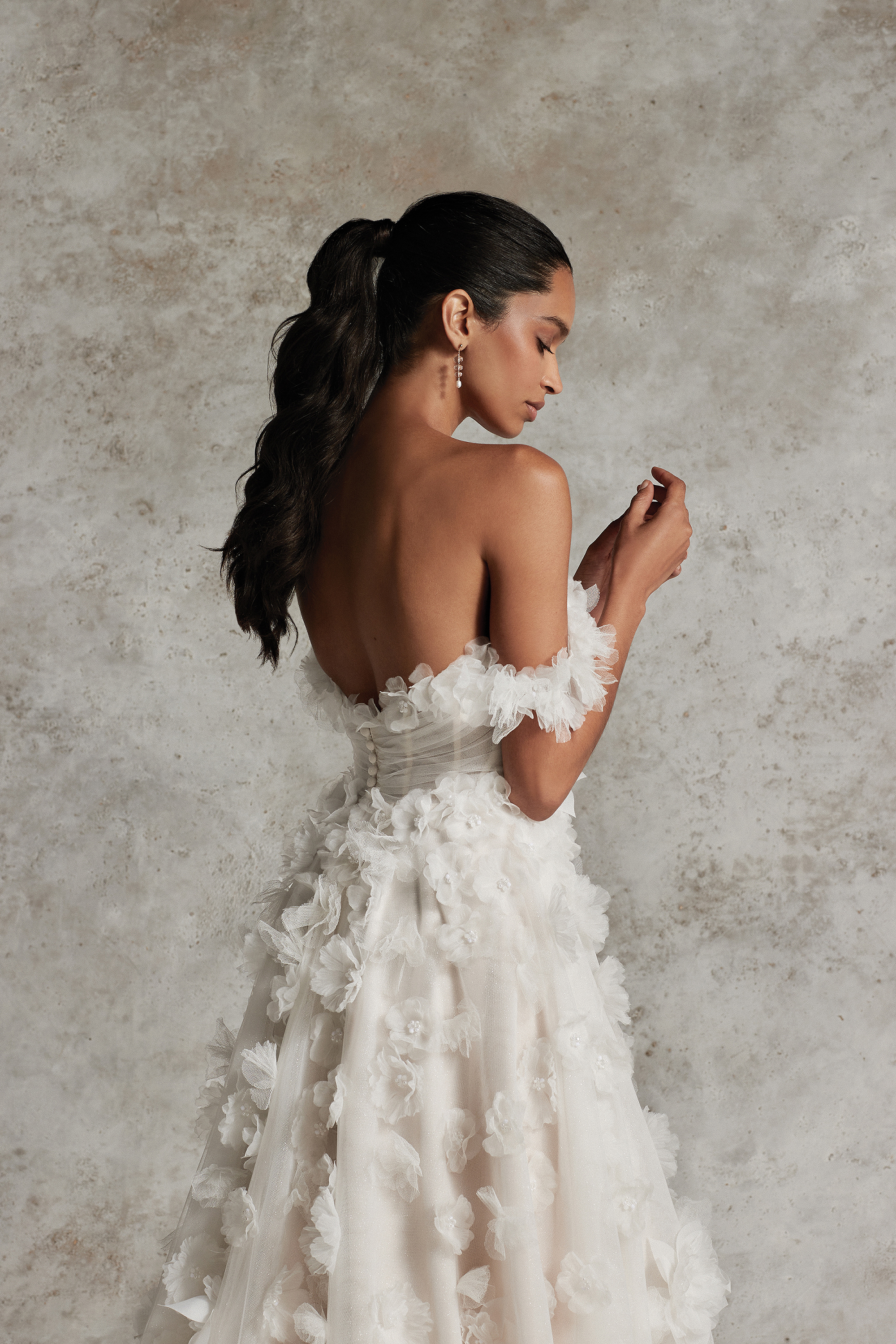 Justin Alexander Signature Style 99306 VIRGIL Tulle A-Line Wedding Gown with 3D Flowers and Exposed Boning