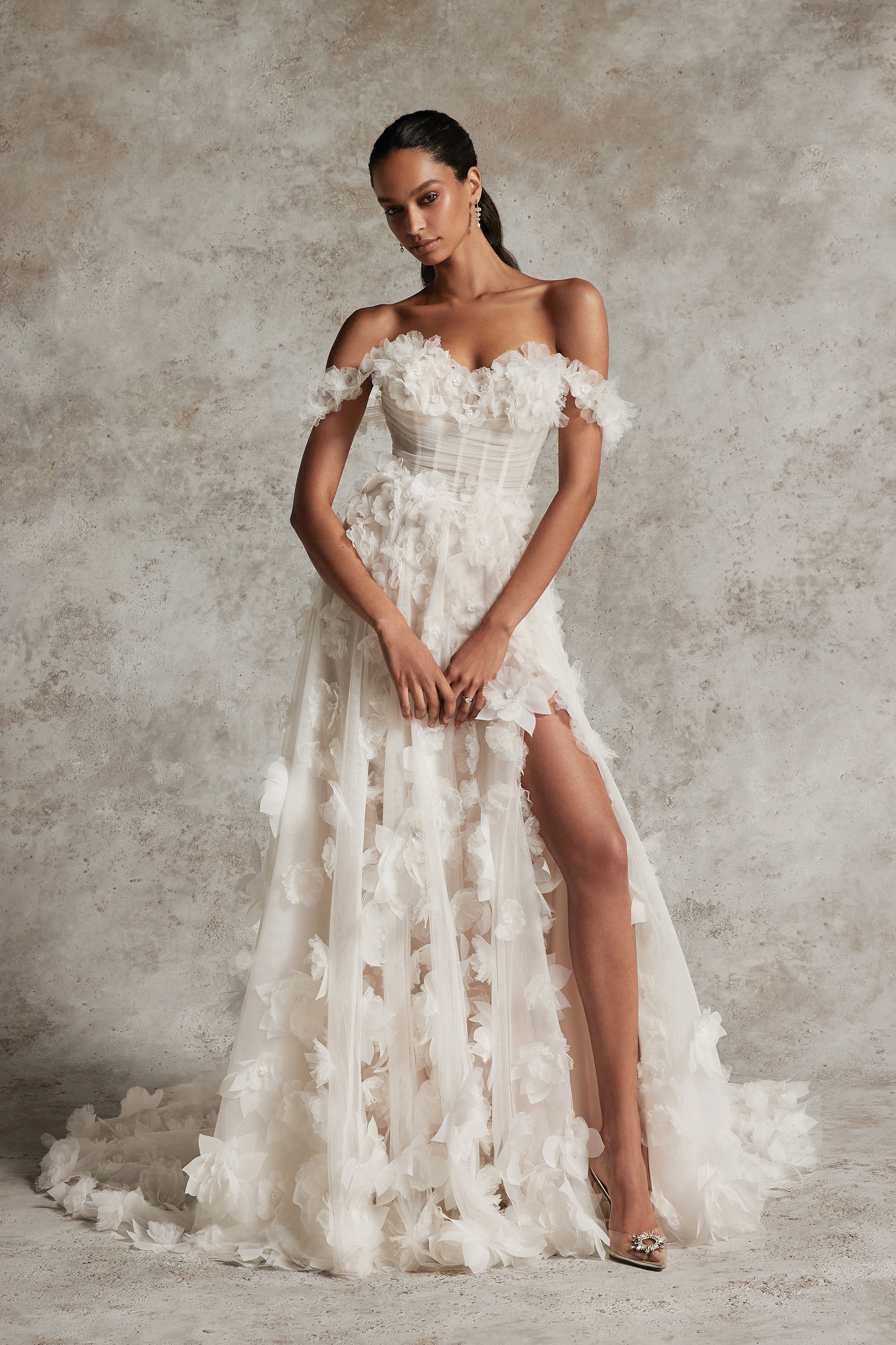 Justin Alexander Signature Style 99306 VIRGIL Tulle A-Line Wedding Gown with 3D Flowers and Exposed Boning