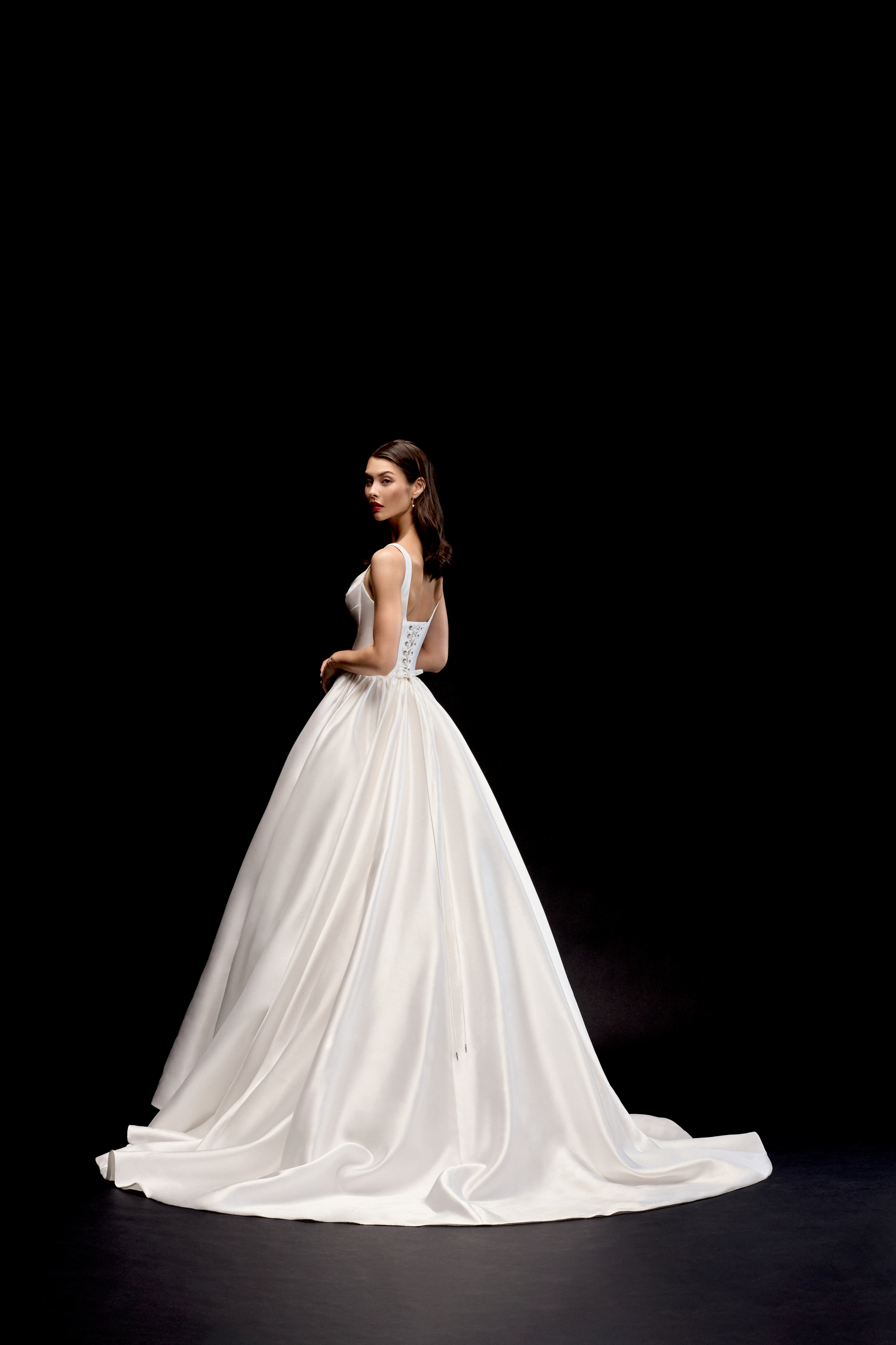 Justin Alexander Signature Style 99331 MARIS Mikado Ball Gown With Square Neckline and Corset Tie Back