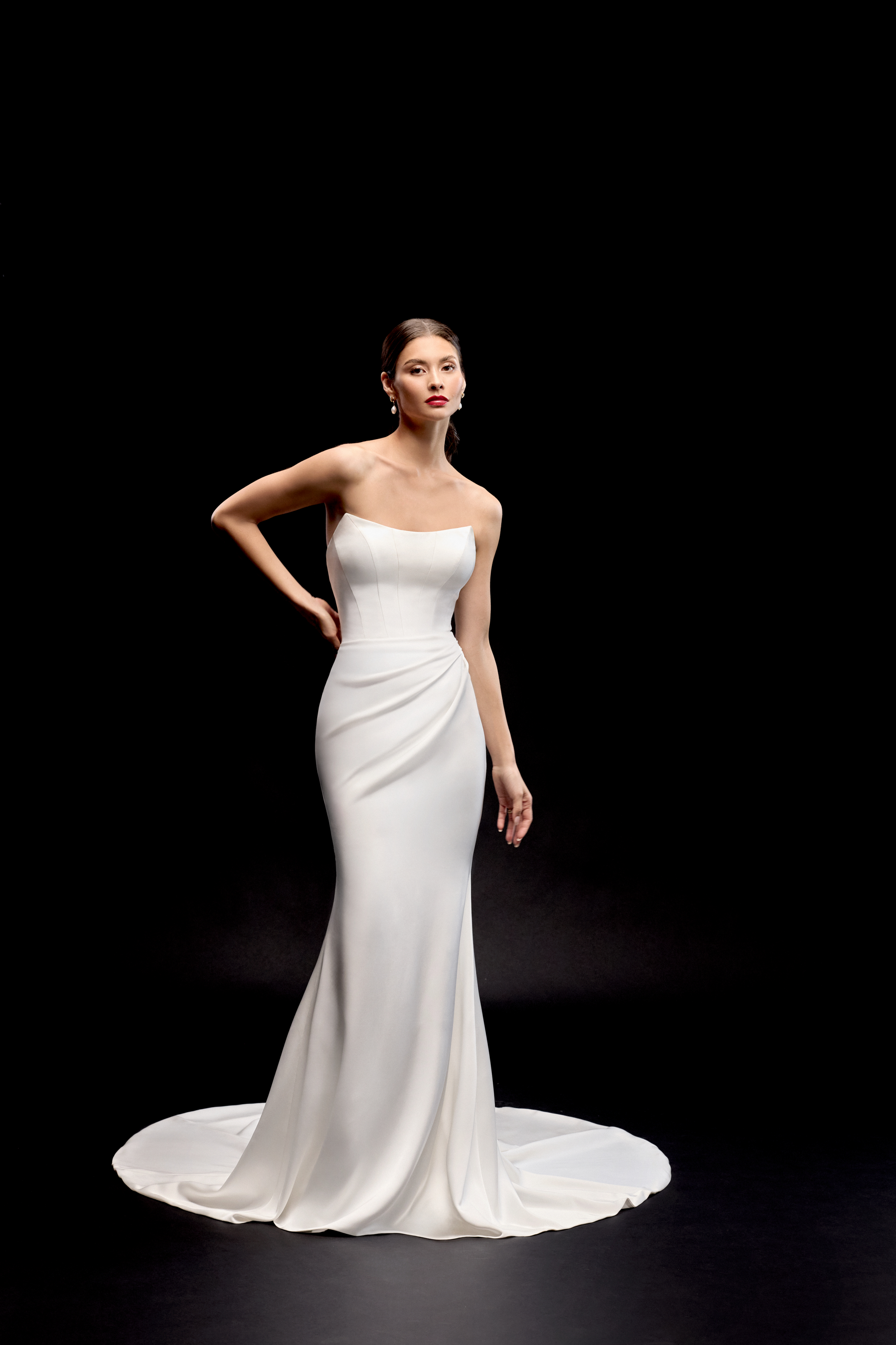 Justin Alexander Signature Style 99332 SEREN Charmeuse Fit and Flare Gown with Modern Seaming