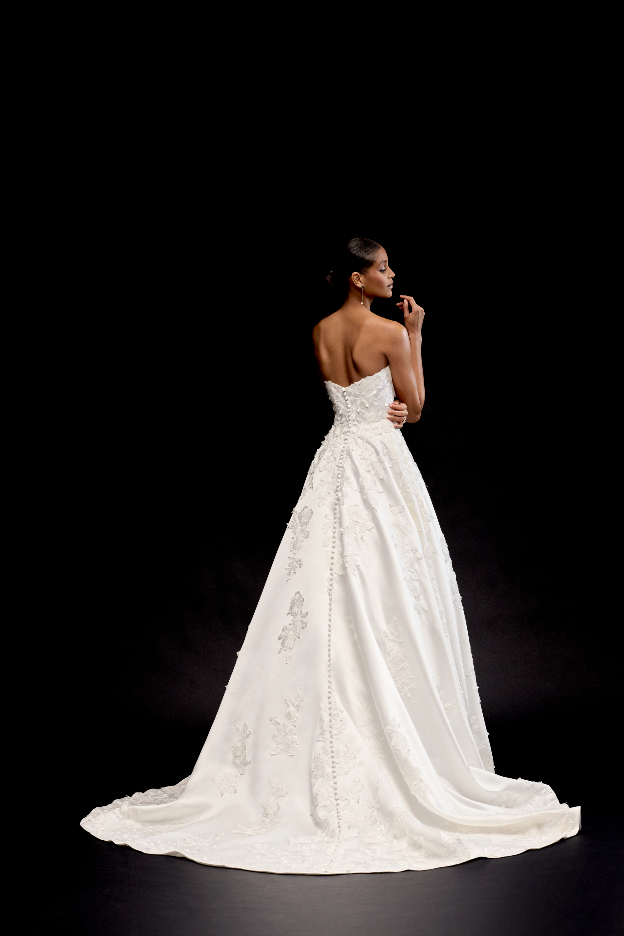 Justin Alexander Signature Style 99335 SAMIRA Satin A-Line Gown with Lace Appliqués on the Bodice and Skirt