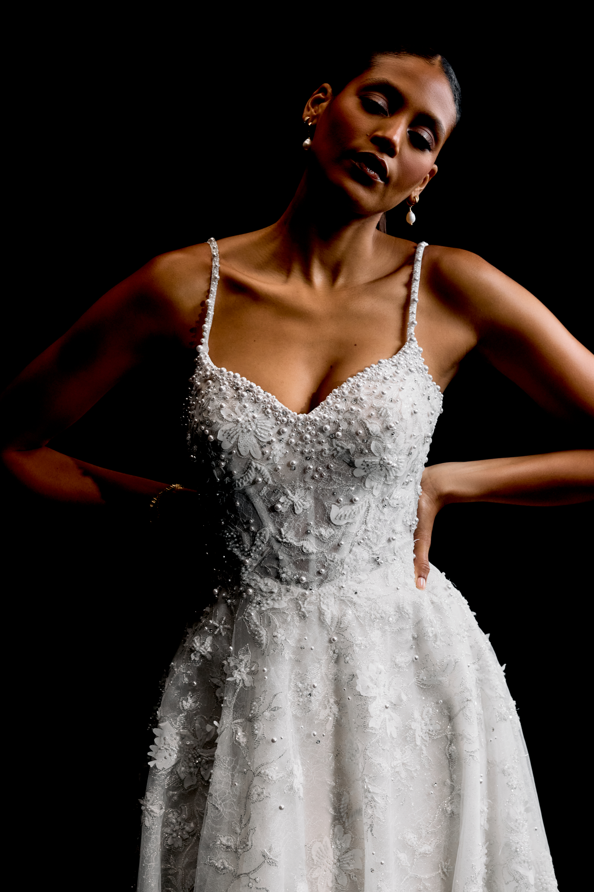 Justin Alexander Signature Style 99337 NOCTURNA Allover Sparkle A-Line Gown with Bikini Neckline and Basque Waist