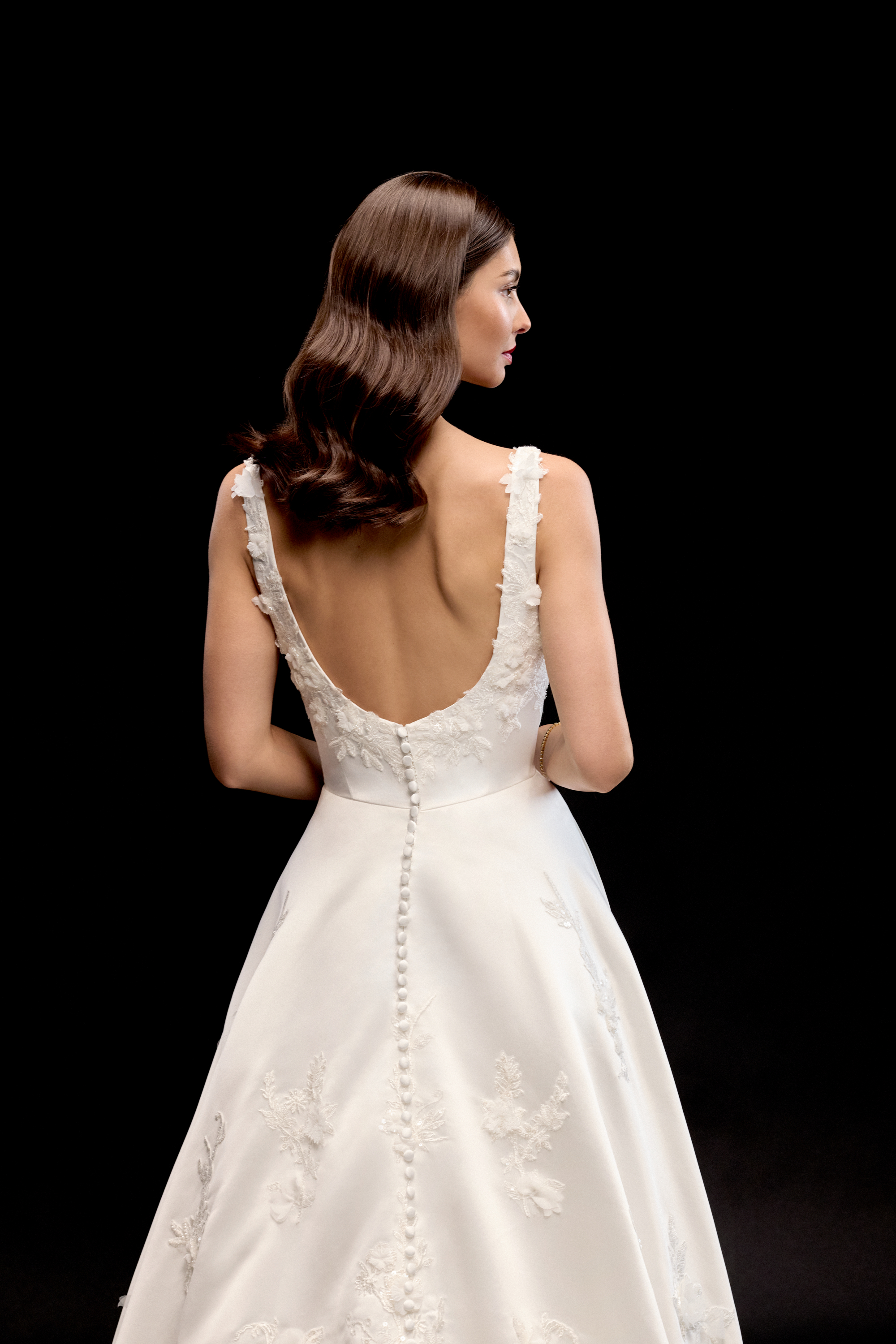 Justin Alexander Signature Style 99343 EVANGELINE-JAS Satin A-Line Gown with Square Neckline and Statement Cathedral Train
