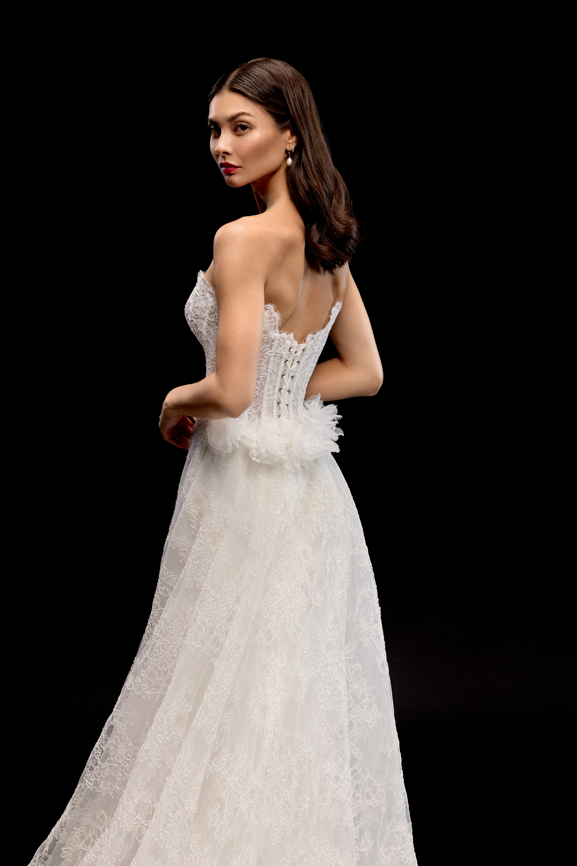 Justin Alexander Signature Style 99347 ZORYA Allover Alençon Lace Fit and Flare Gown with Strapless Neckline
