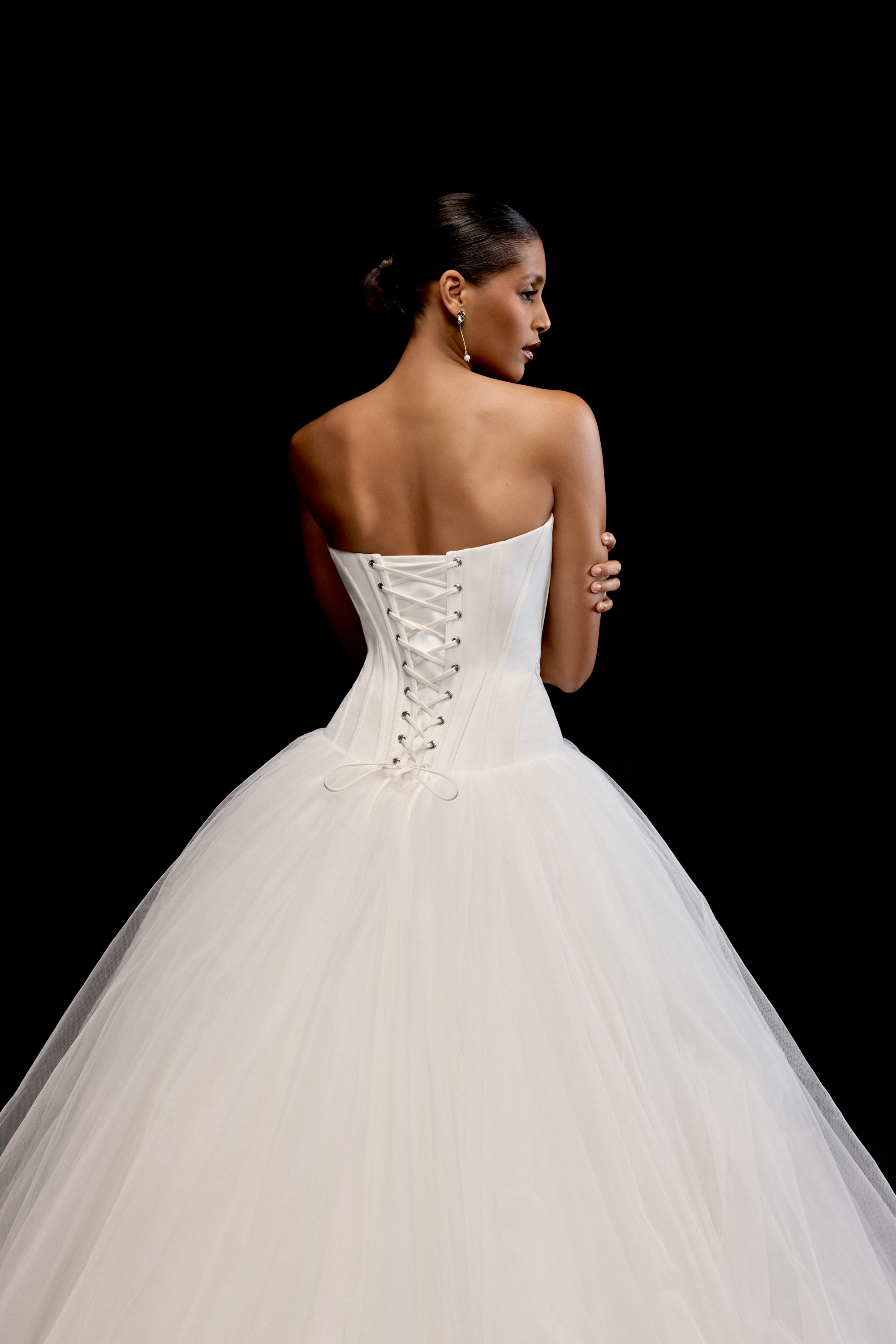 Justin Alexander Signature Style 99351 RHIANNON Satin and Tulle Ball Gown with Strapless Neckline and Basque Waist