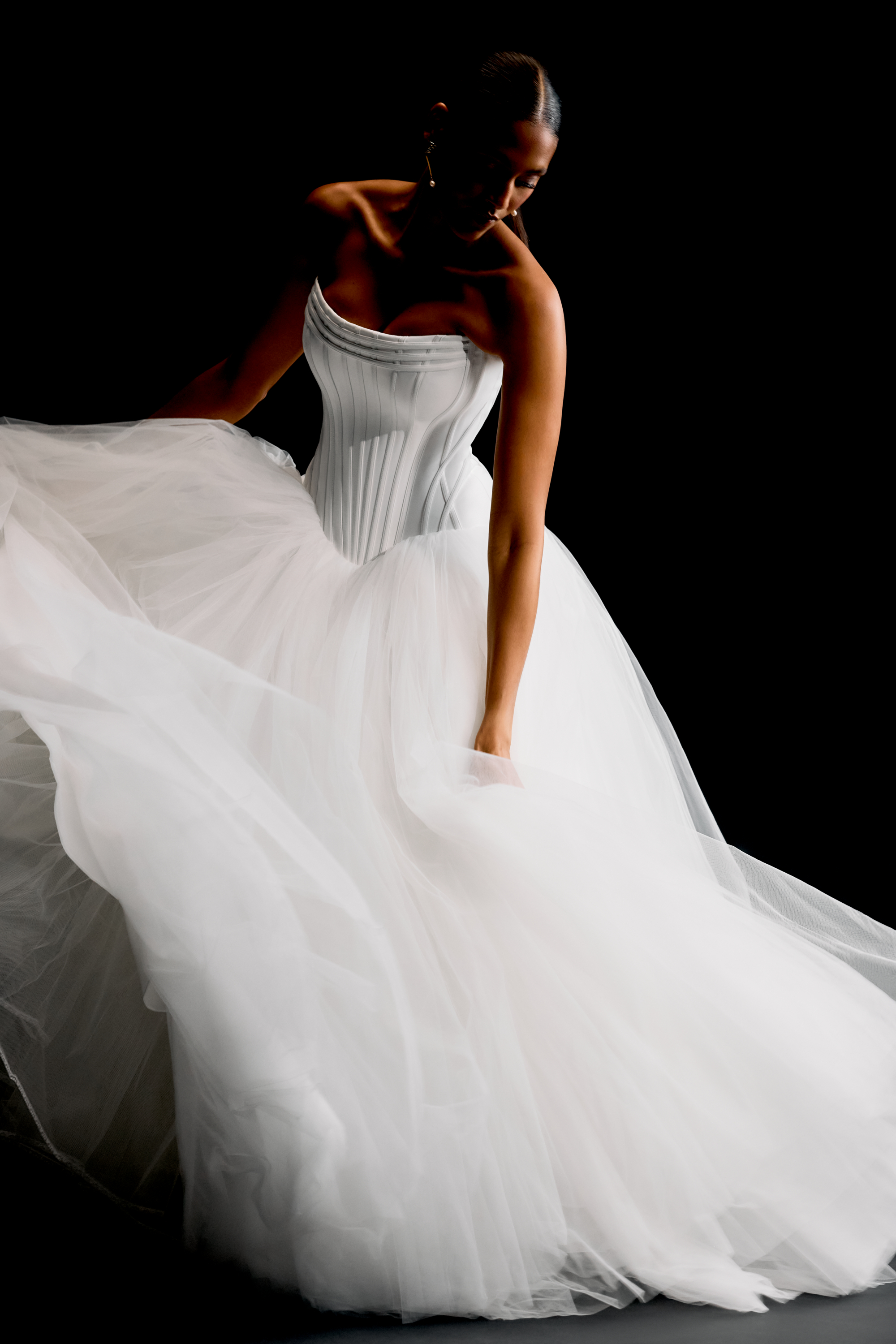 Justin Alexander Signature Style 99351 RHIANNON Satin and Tulle Ball Gown with Strapless Neckline and Basque Waist