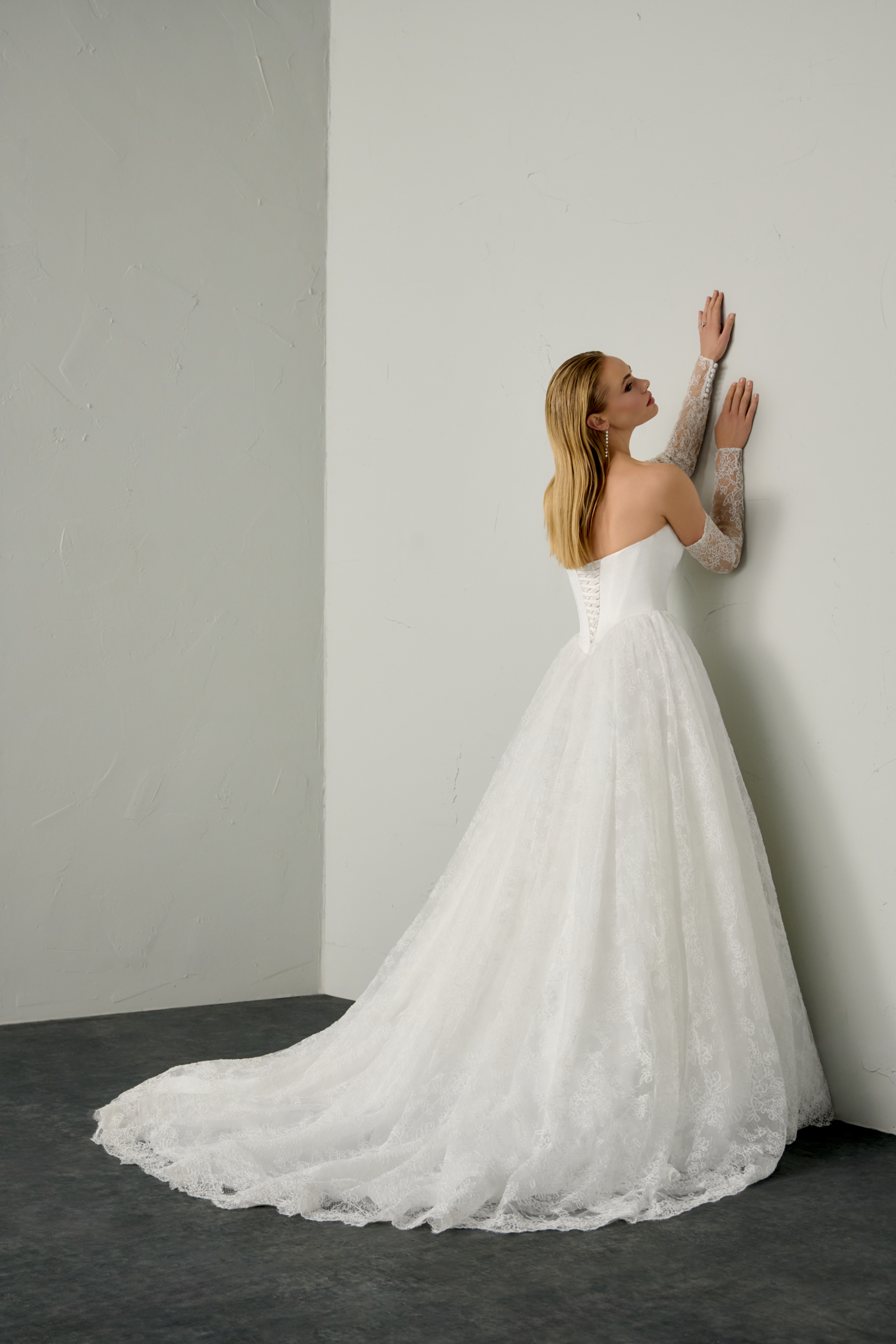 Justin Alexander Signature Style 99389SL SABLE SLEEVES Detachable Corded Alençon Lace Long Sleeves with Scalloped Edge Detail