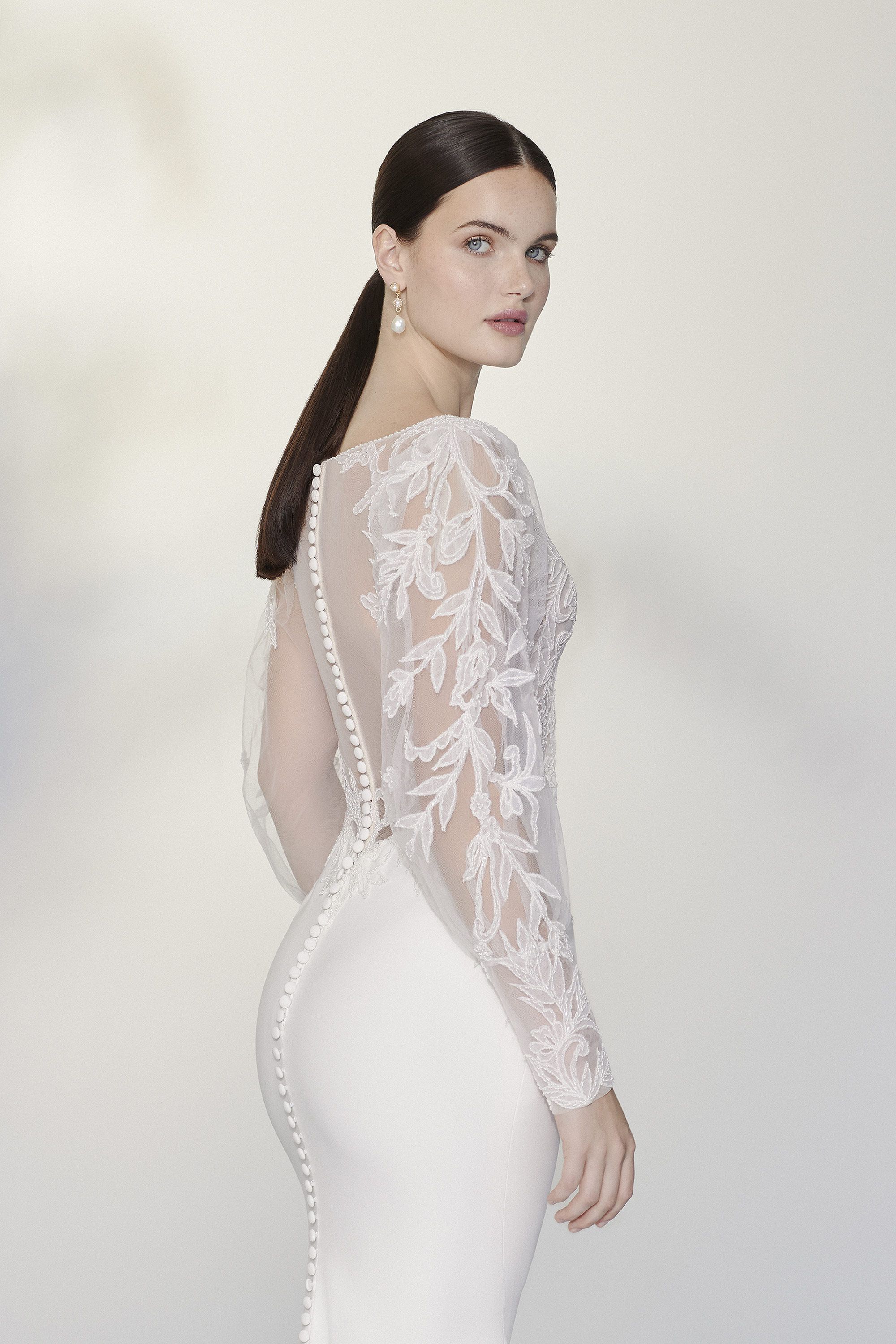 Justin Alexander Signature Style 99198 Galina Hand Beaded Fit and Flare Gown with Bishop Sleeves