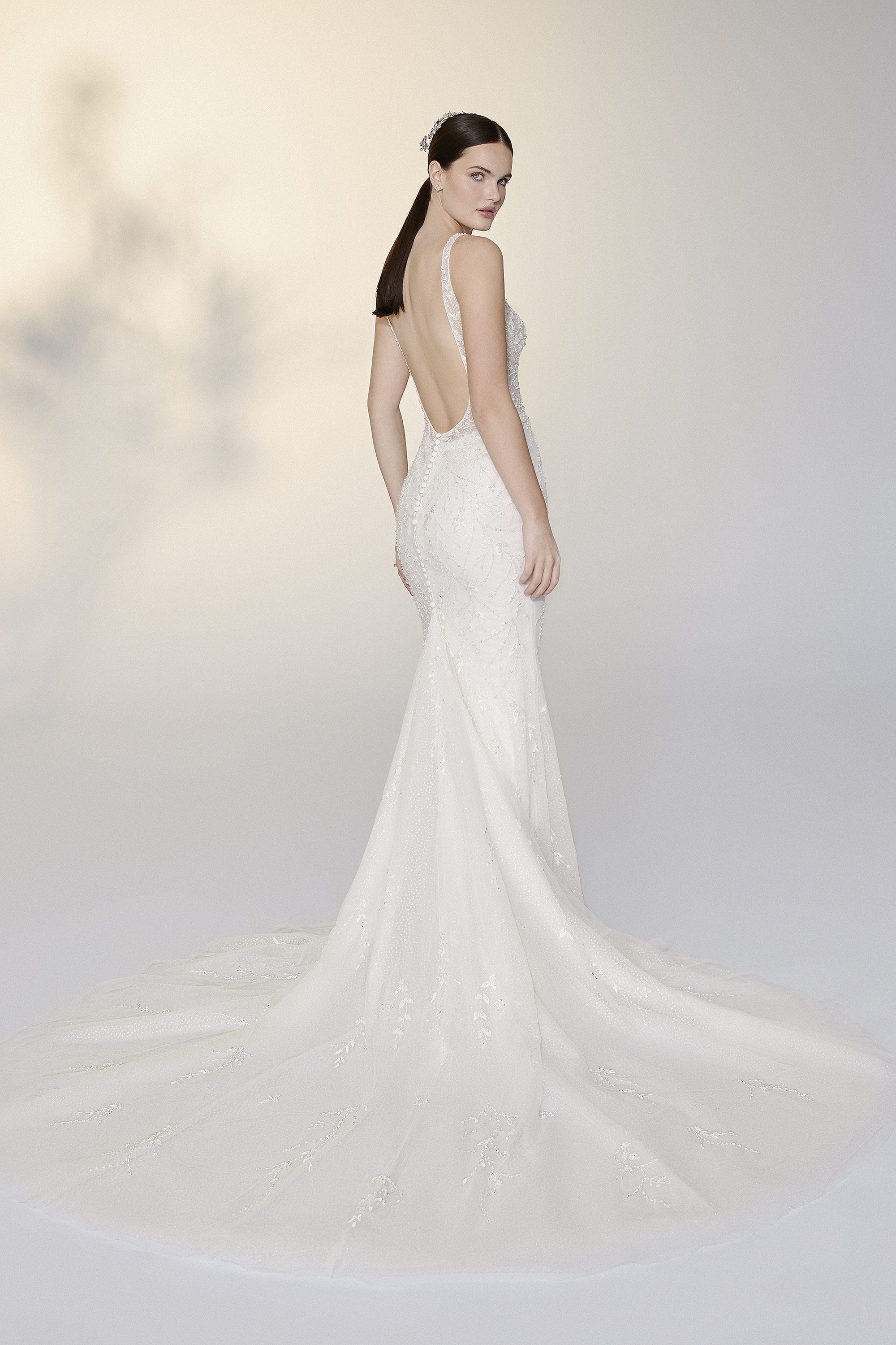 Justin Alexander Signature Style 99200 Evelyn Plunging Square Neckline Fit and Flare Dress with Allover Beading