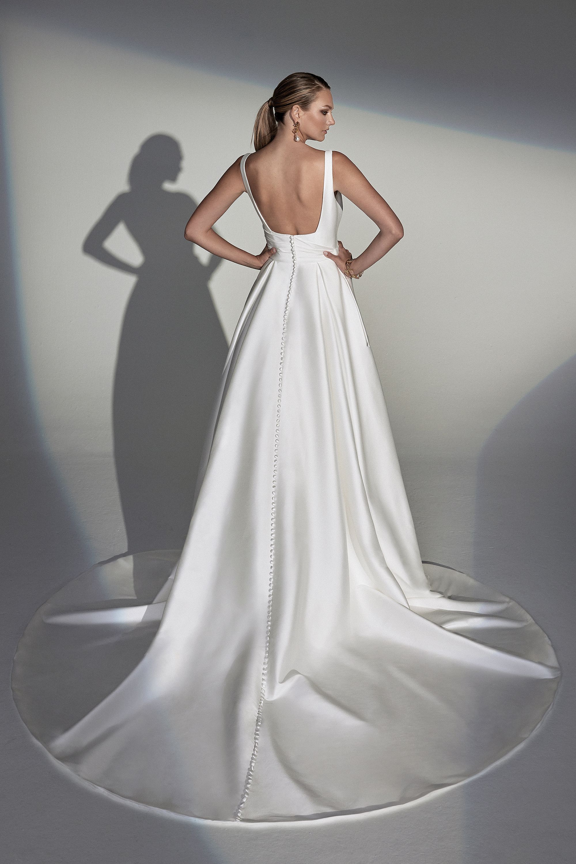 Justin Alexander Signature Style 99238 Donna Square Neck Stretch Mikado A-Line Wedding Gown with Bow Detail