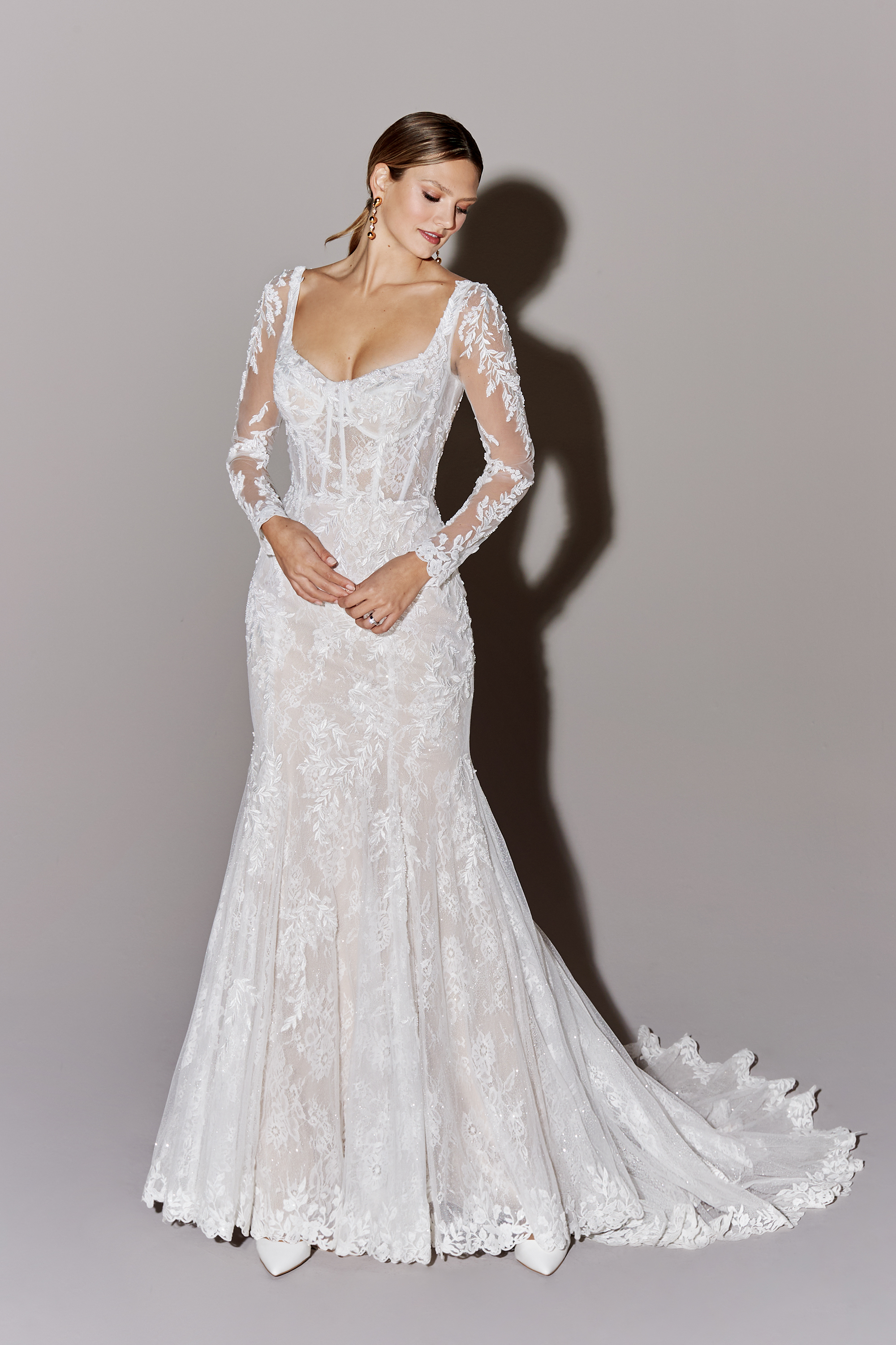 Justin Alexander Signature Style 99282 Paradise Glitter Tulle and Lace Fit and Flare Wedding Gown with Sleeves