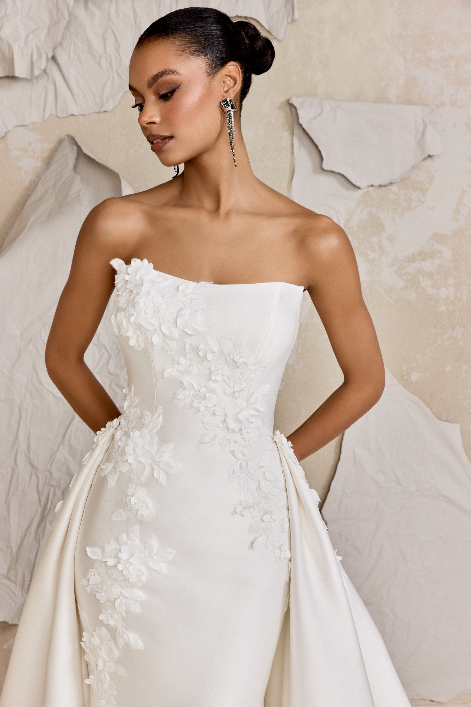 Justin Alexander Signature Style 99319 Dickinson Mikado Fit and Flare Gown Adorned with Lace Embroidery and Appliqués