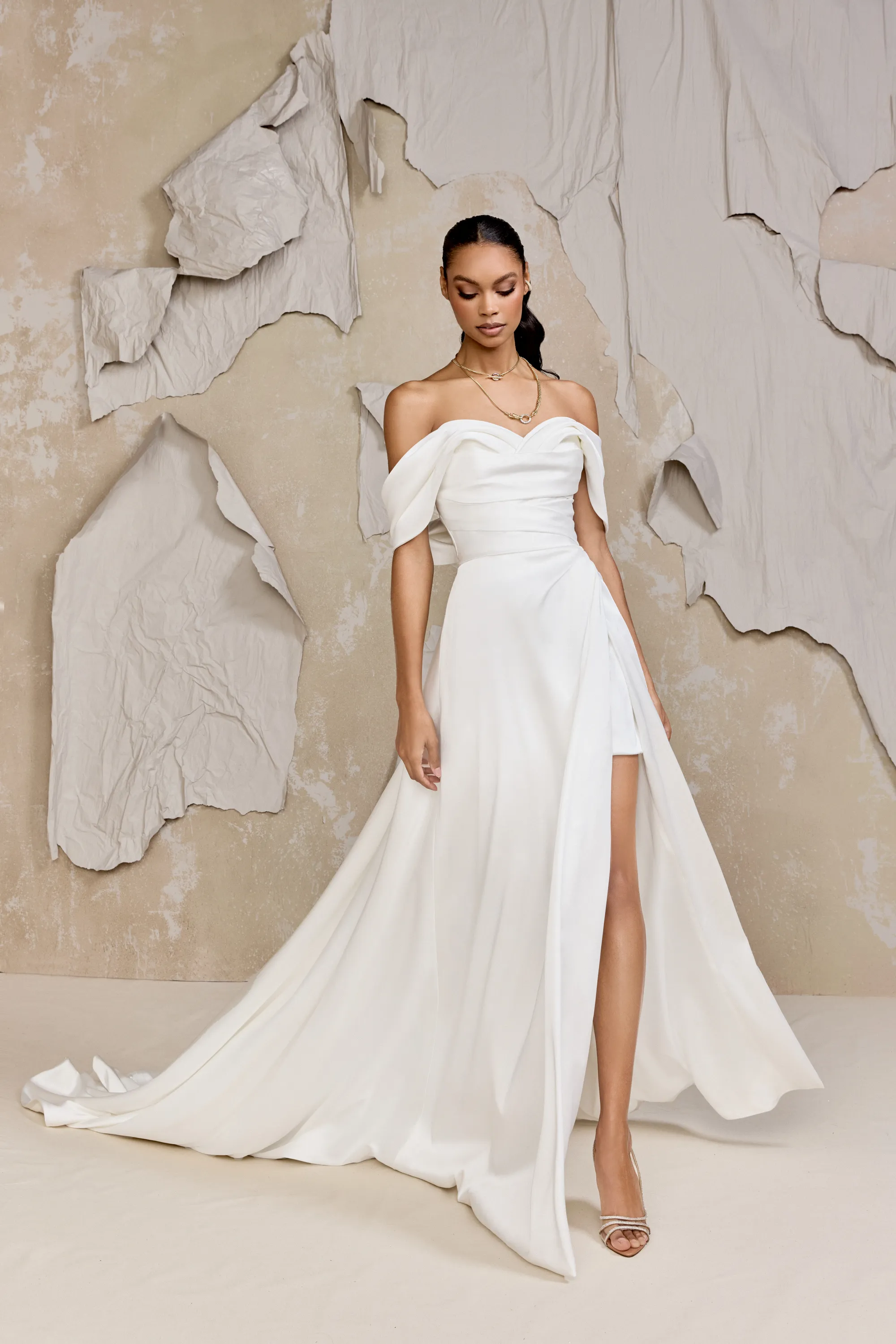 REVERIE: Silk Mikado A-Line Wedding Gown with Off the Shoulder