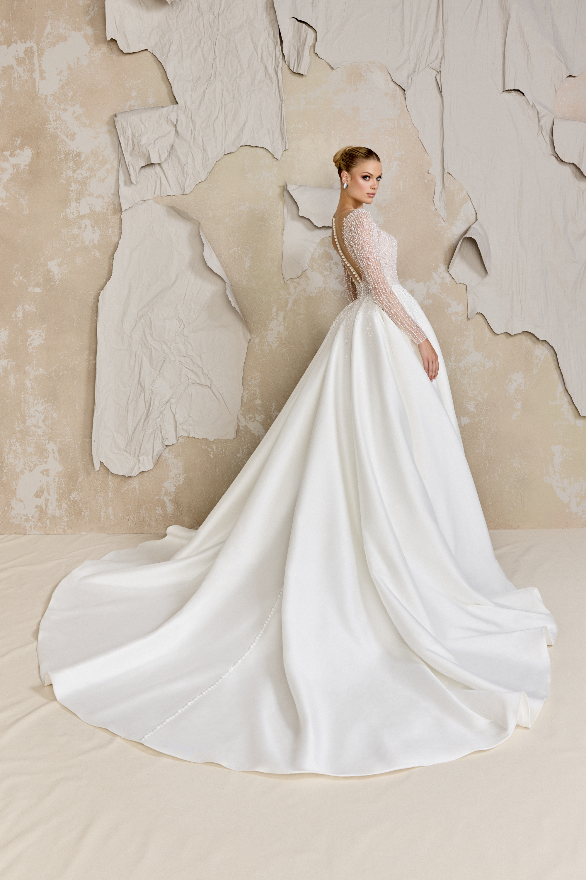 Justin Alexander Signature Style 99329 Brooks Mikado Ball Gown with Beaded Plunging Sabrina Neckline