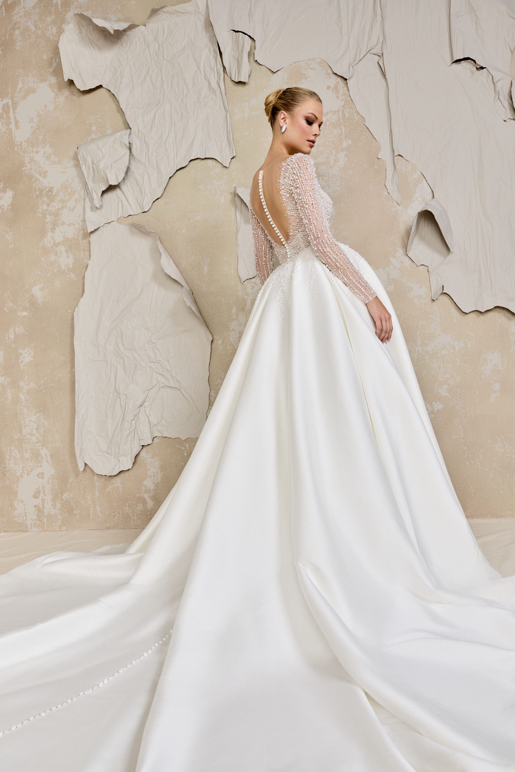 Justin Alexander Signature Style 99329 Brooks Mikado Ball Gown with Beaded Plunging Sabrina Neckline