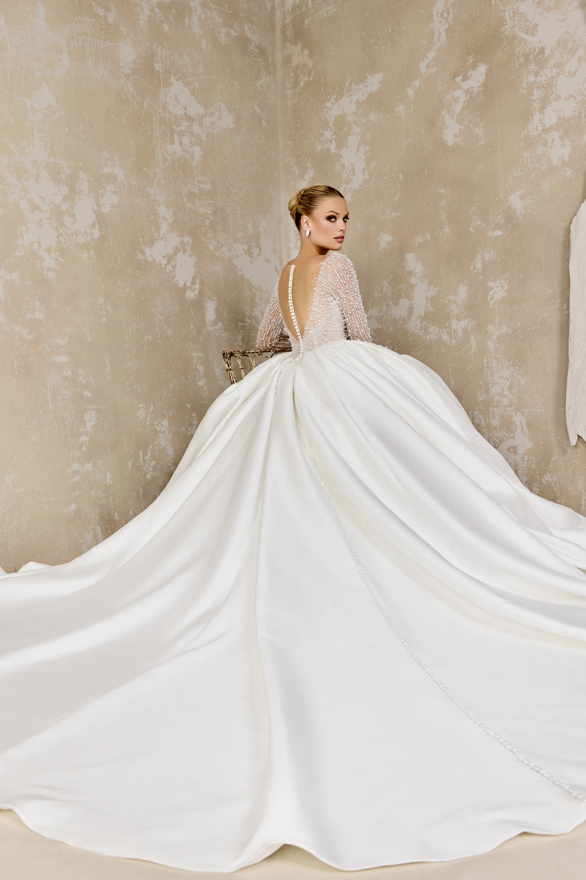 Justin Alexander Signature Style 99329 Brooks Mikado Ball Gown with Beaded Plunging Sabrina Neckline