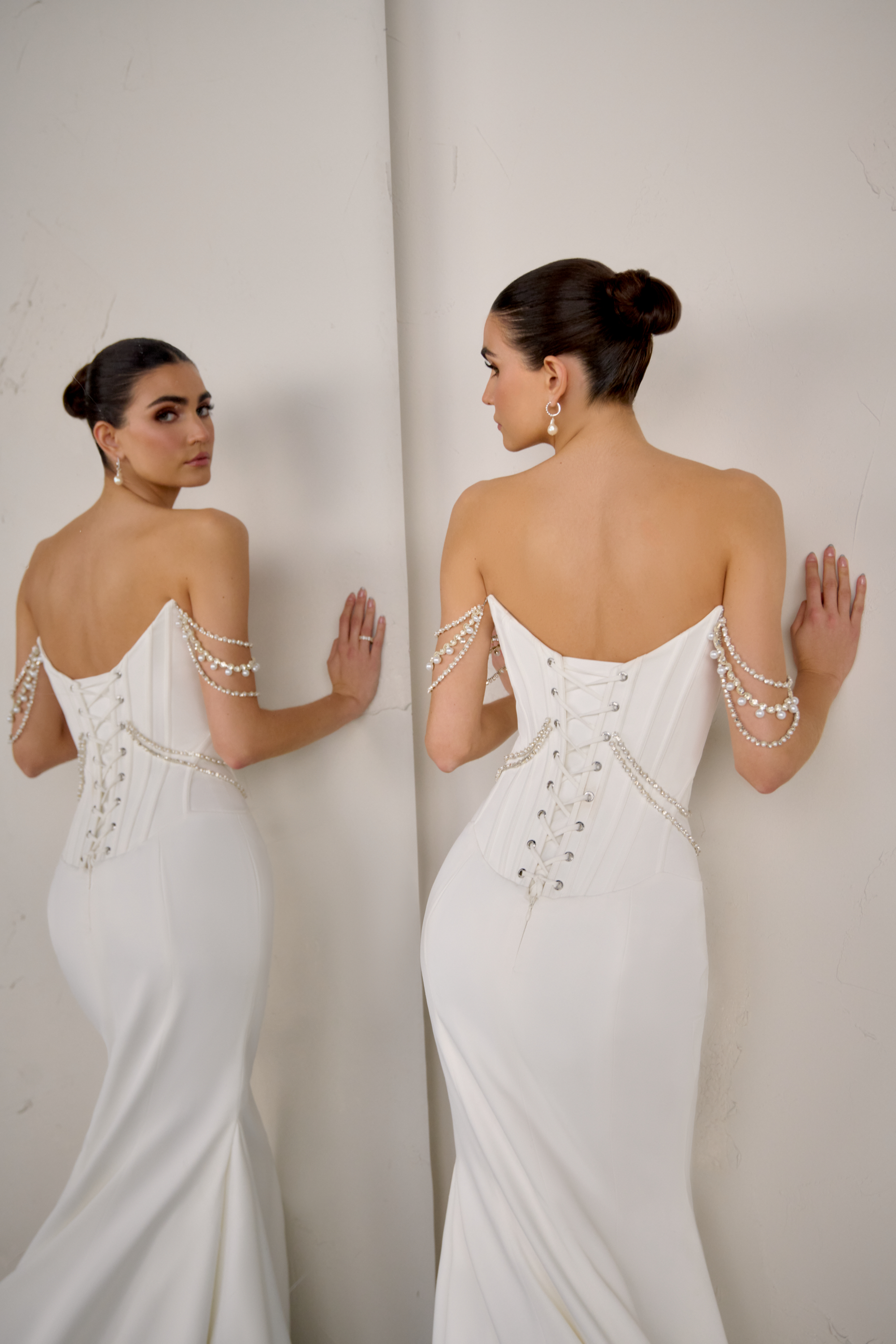 Justin Alexander Signature Style 99357 SCULPTURA Matte Satin Fit & Flare Gown with Draped Beading & Corset Boning