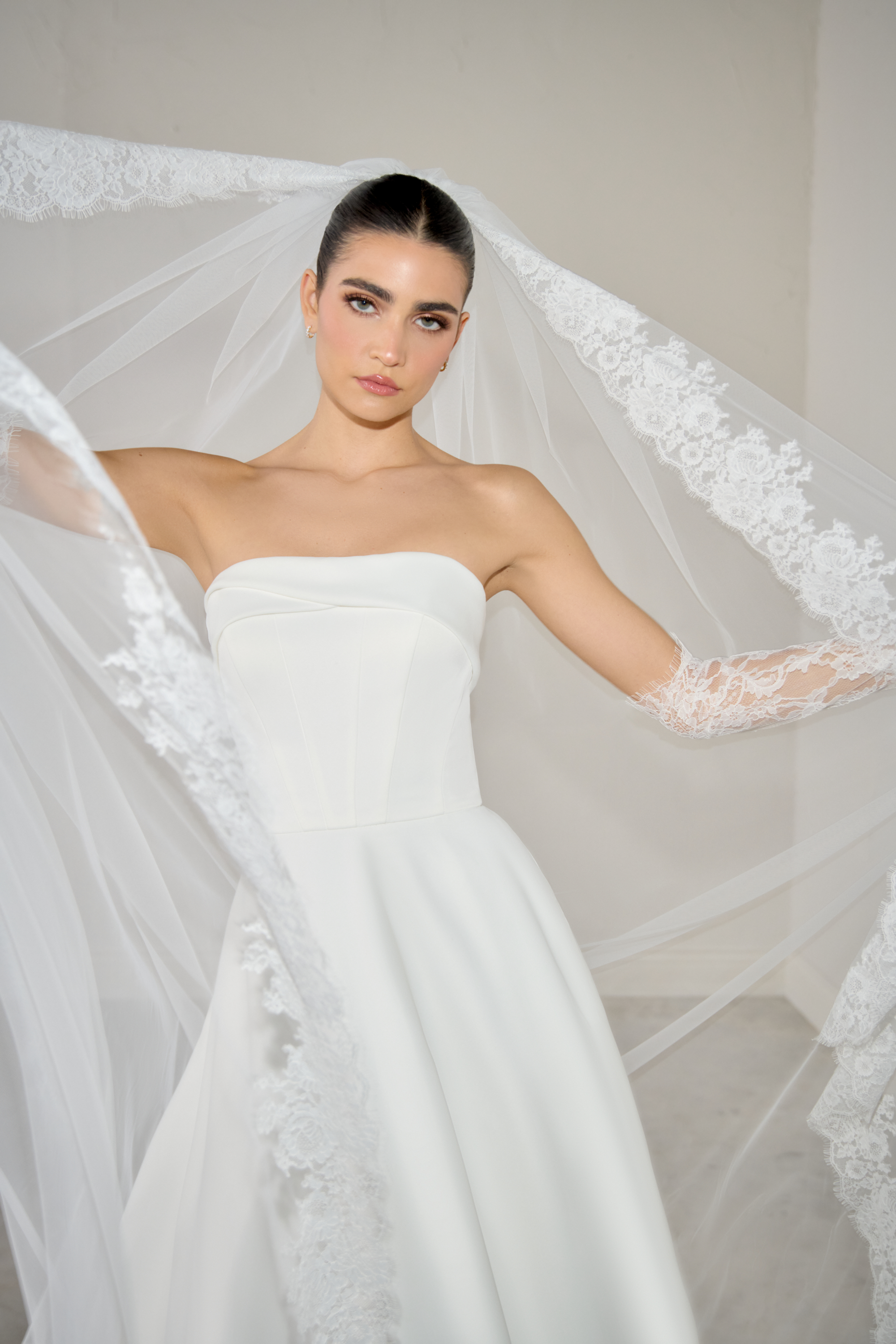 Justin Alexander Signature Style 99360 EMPRESSA Mate Satin A-Line Gown with Strapless Asymmetrical Cuff Neckline