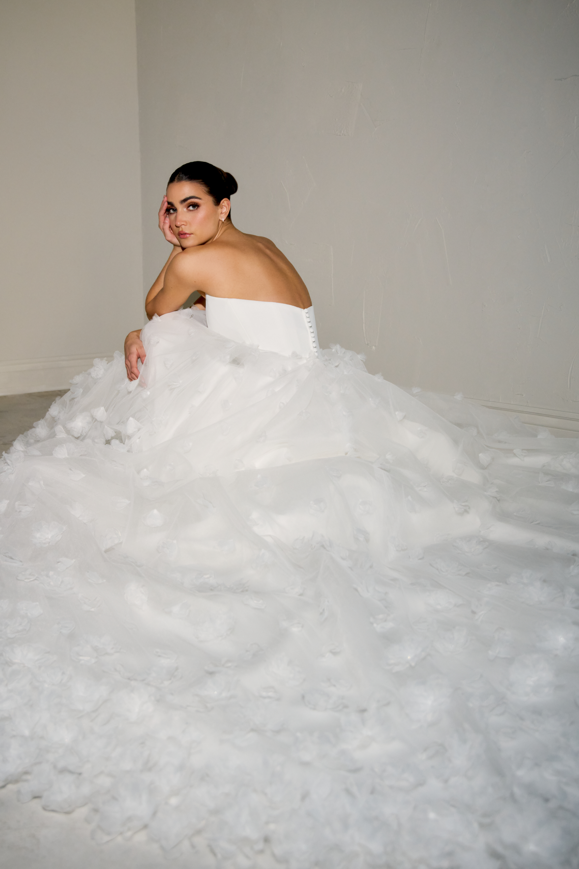 Justin Alexander Signature Style 99362 ORNELLA 3D Floral Ball Gown with Satin Strapless Pointed Neckline