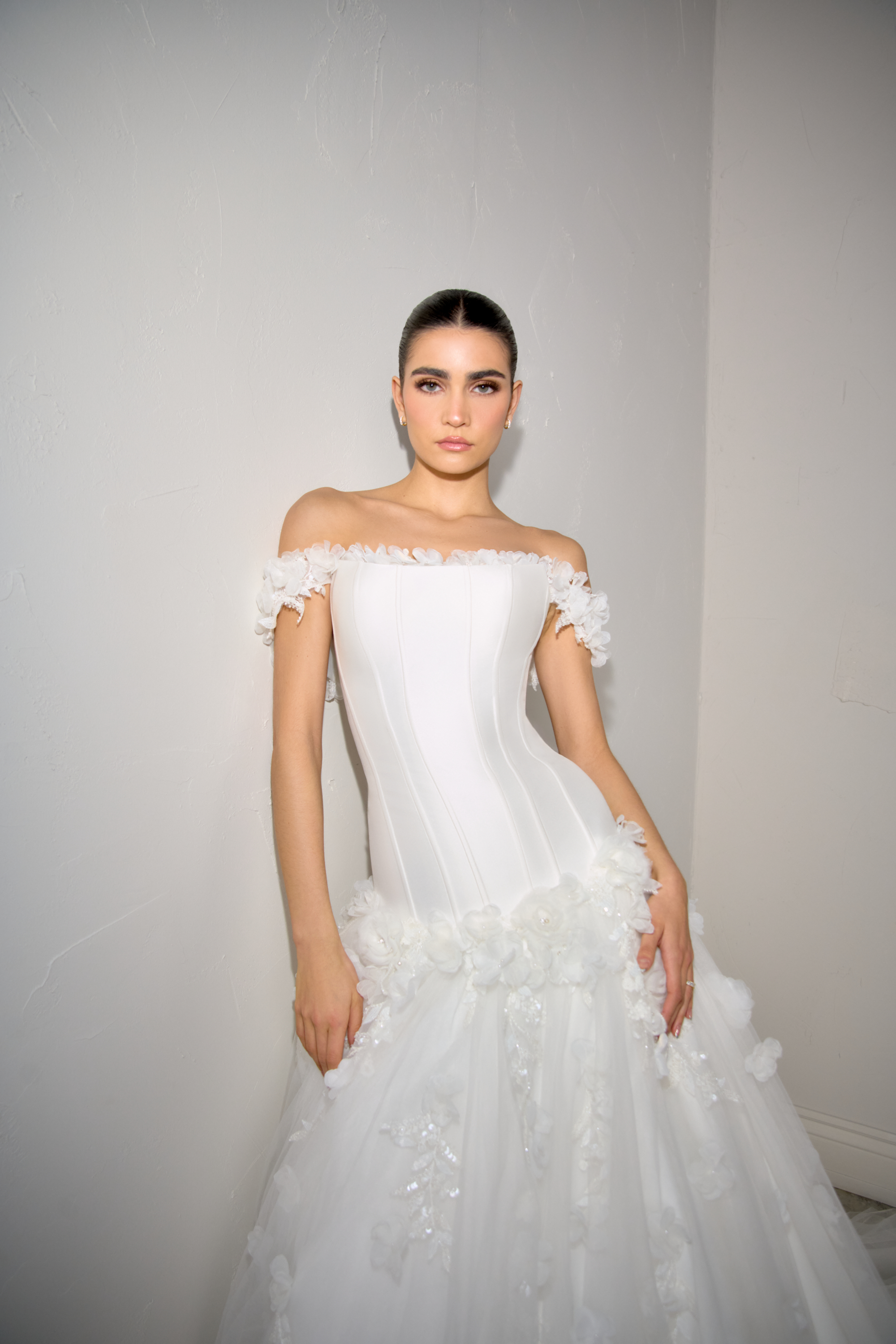 Justin Alexander Signature Style 99364 ASTRA Tulle A-Line Gown with Dropped Waistline and 3D Lace Appliqués