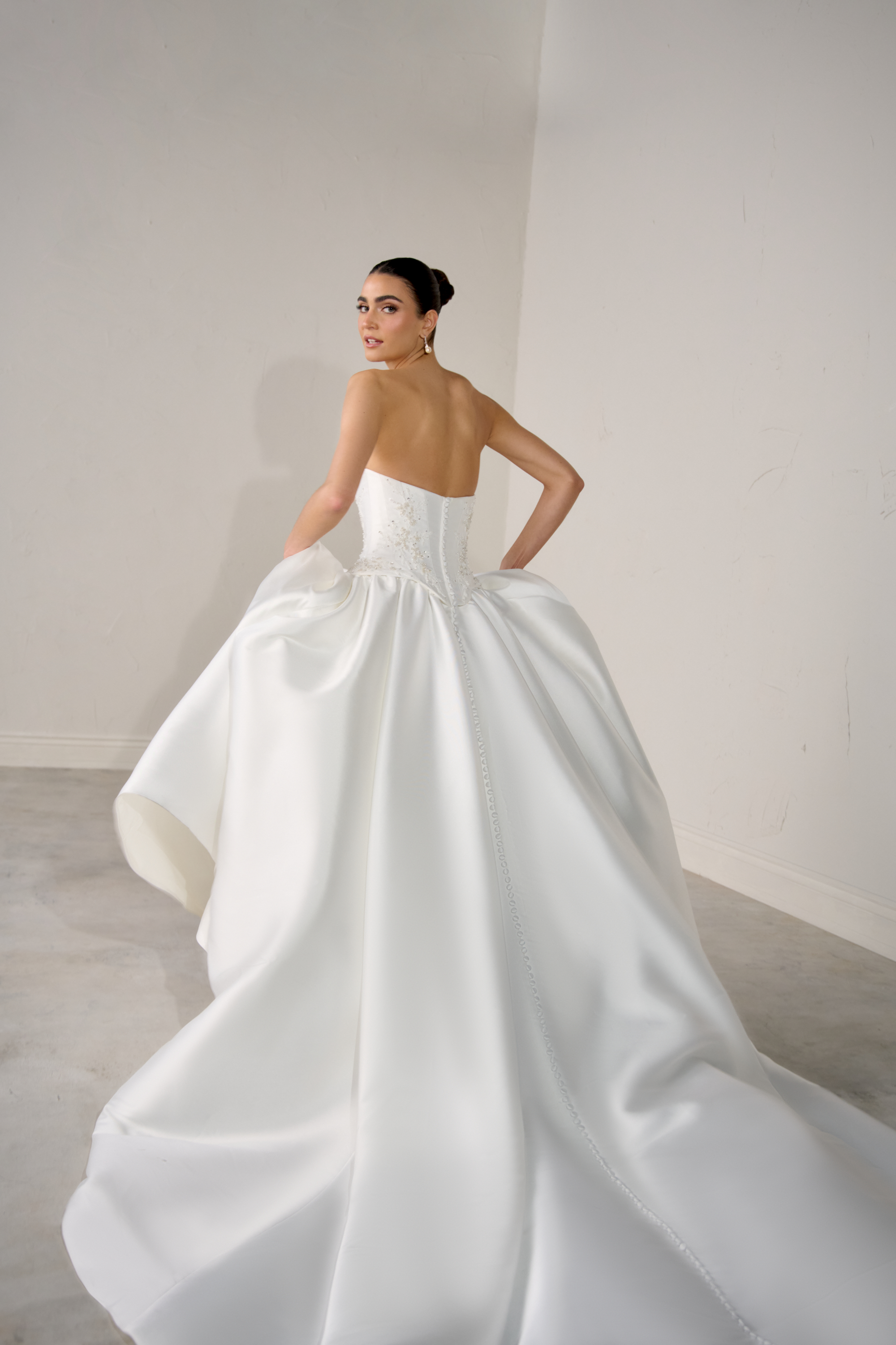 Justin Alexander Signature Style 99367 SOLARA Mikado Ball Gown with Beaded Corset Bodice and Basque Waist