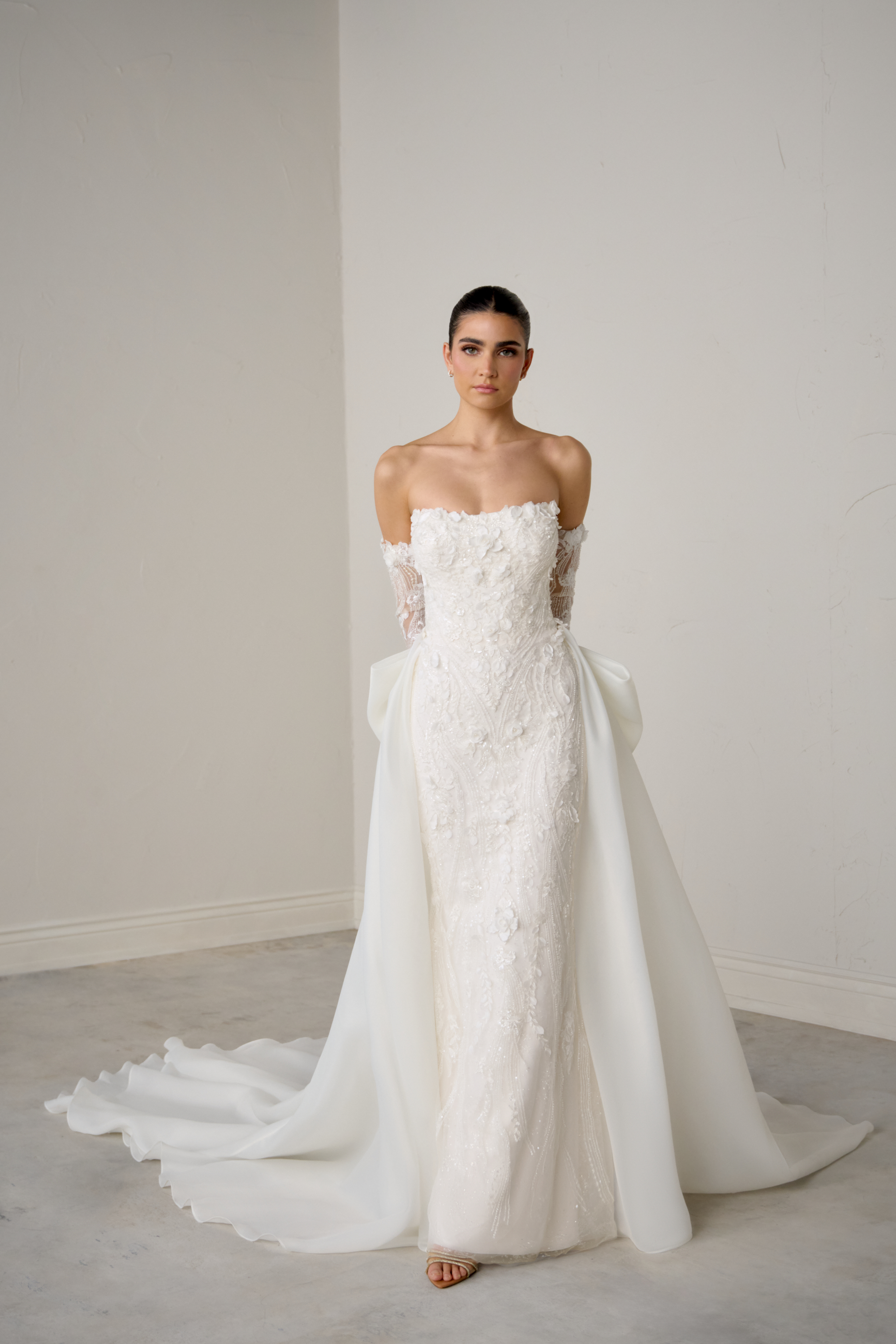 Justin Alexander Signature Style 99373DT OPHELIA TRAIN Organza Detachable Train with Large Statement Bow at Back Waistline