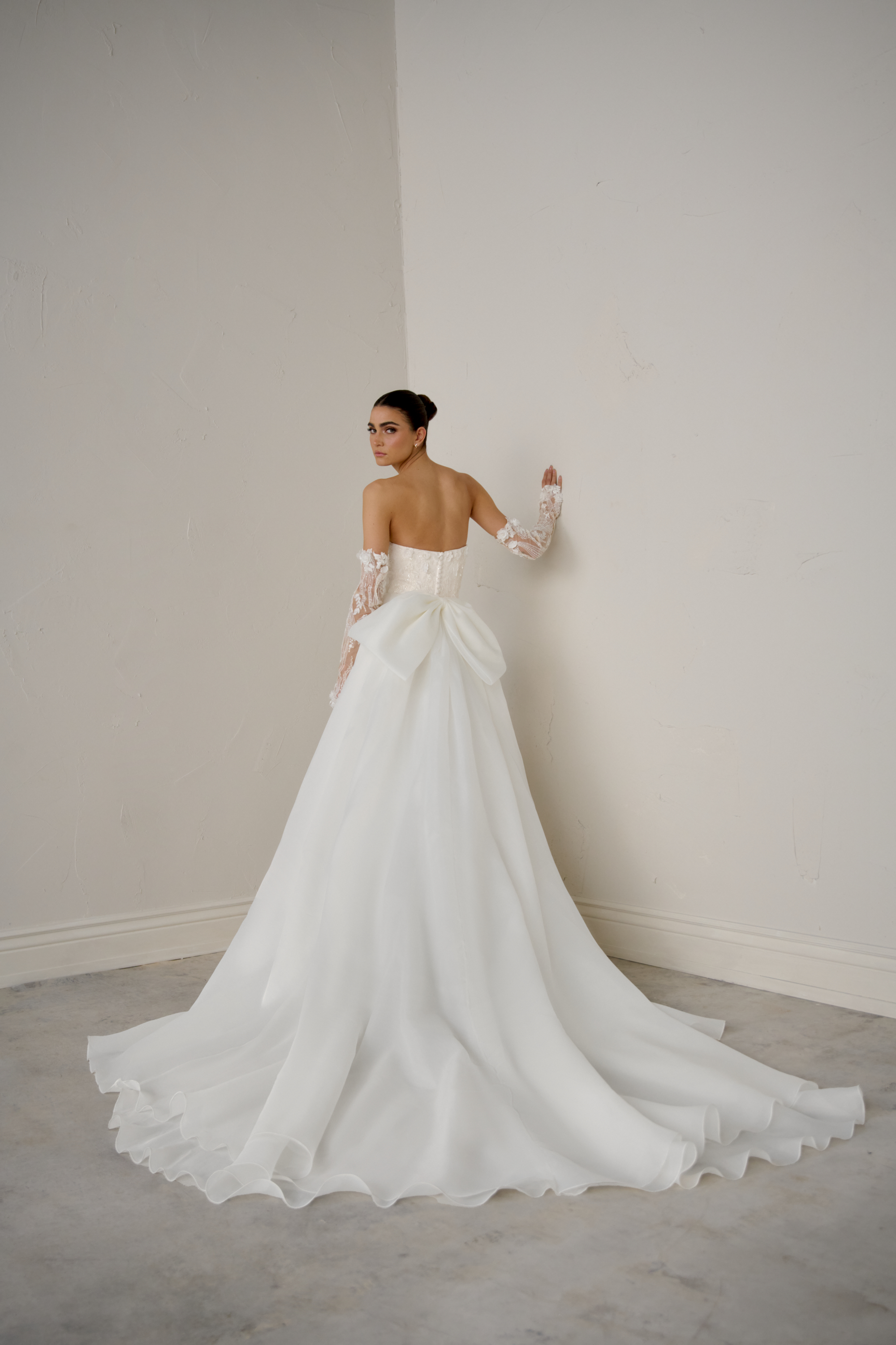 Justin Alexander Signature Style 99373SL OPHELIA SLEEVES Detachable Off-The-Shoulder Gauntlet Sleeves with Lace Embroidery