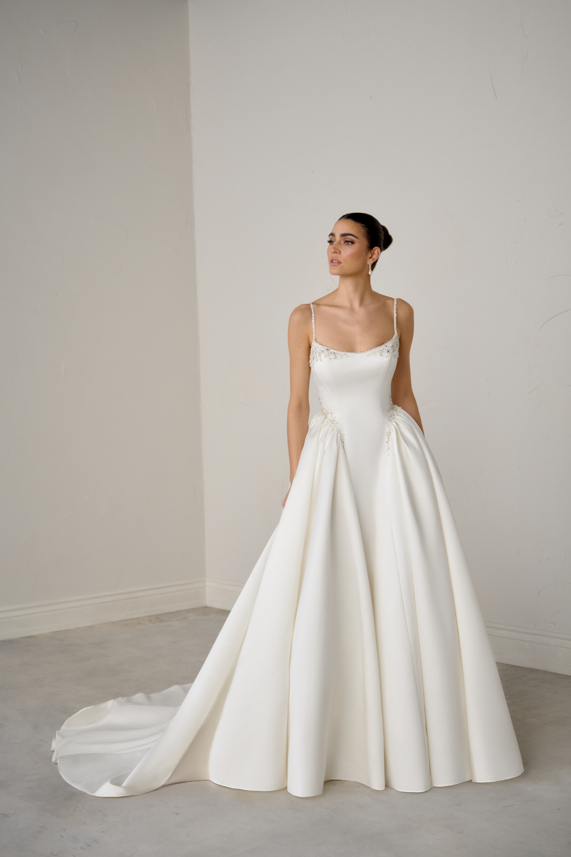 Justin Alexander Signature Style 99374 RIVIERA Satin Ball Gown with Couture Seaming and Beaded Detailing