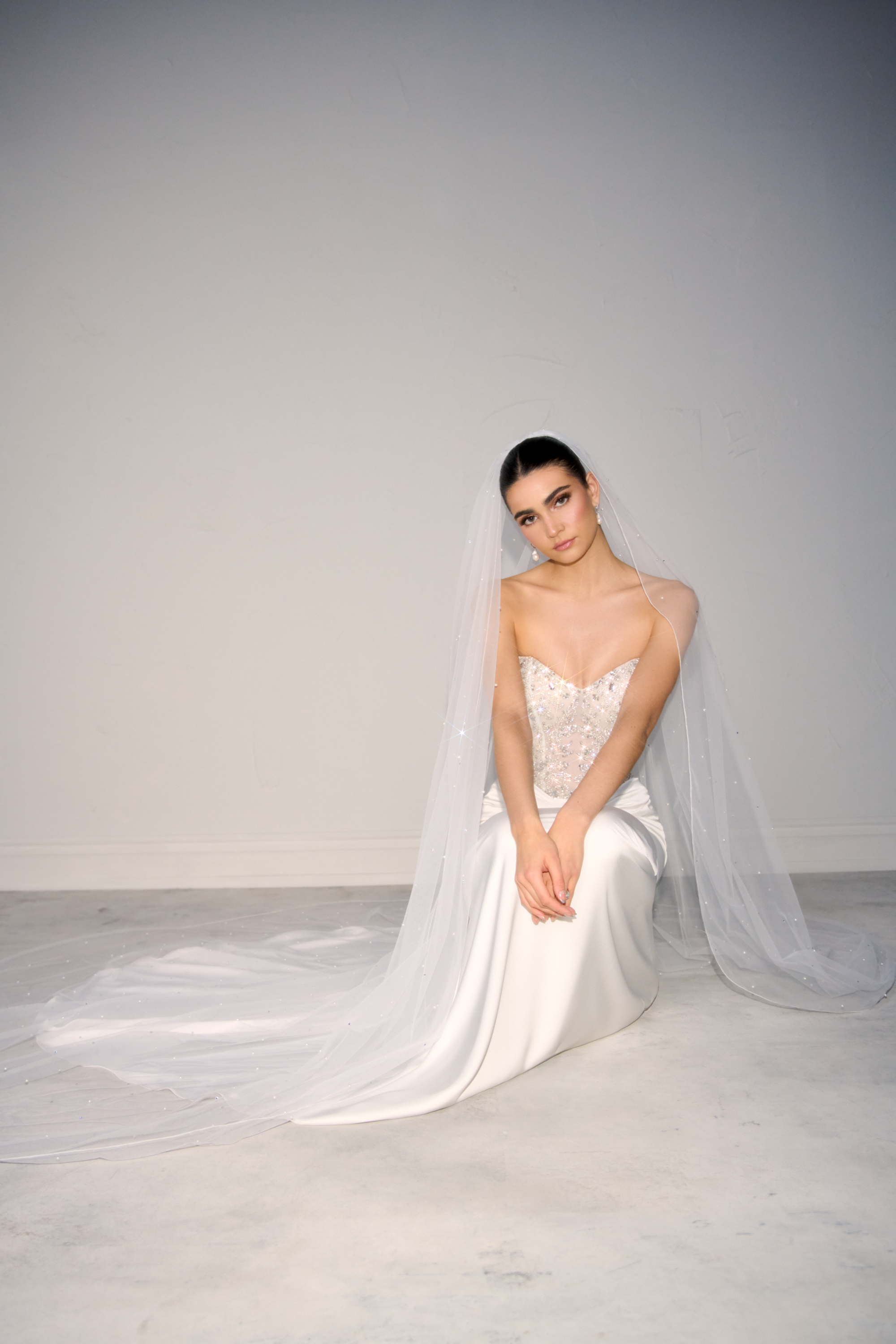 Justin Alexander Signature Style 99375 GILDARA Charmeuse Fit and Flare with Beaded Illusion Bodice