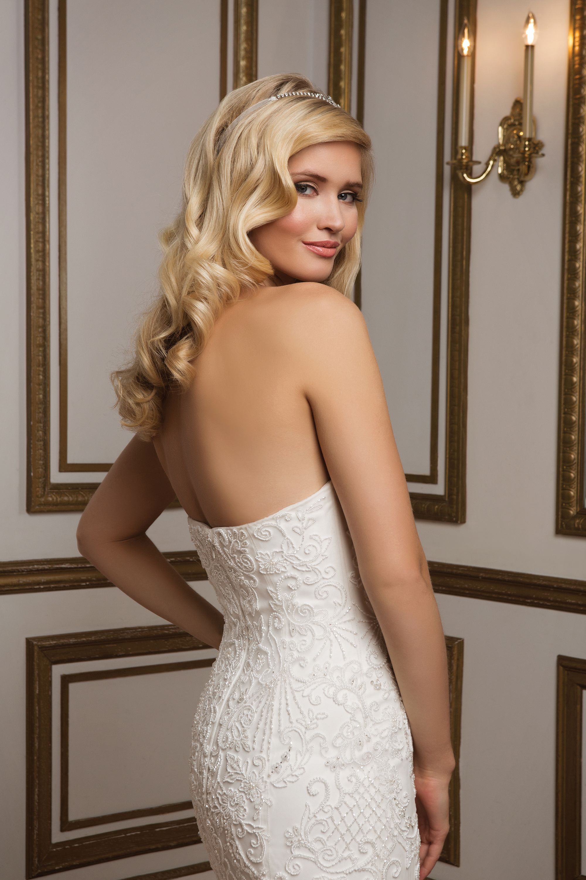 Justin Alexander Style 8826 Beaded; Tulle Fit and flare embellished with a Strapless neckline