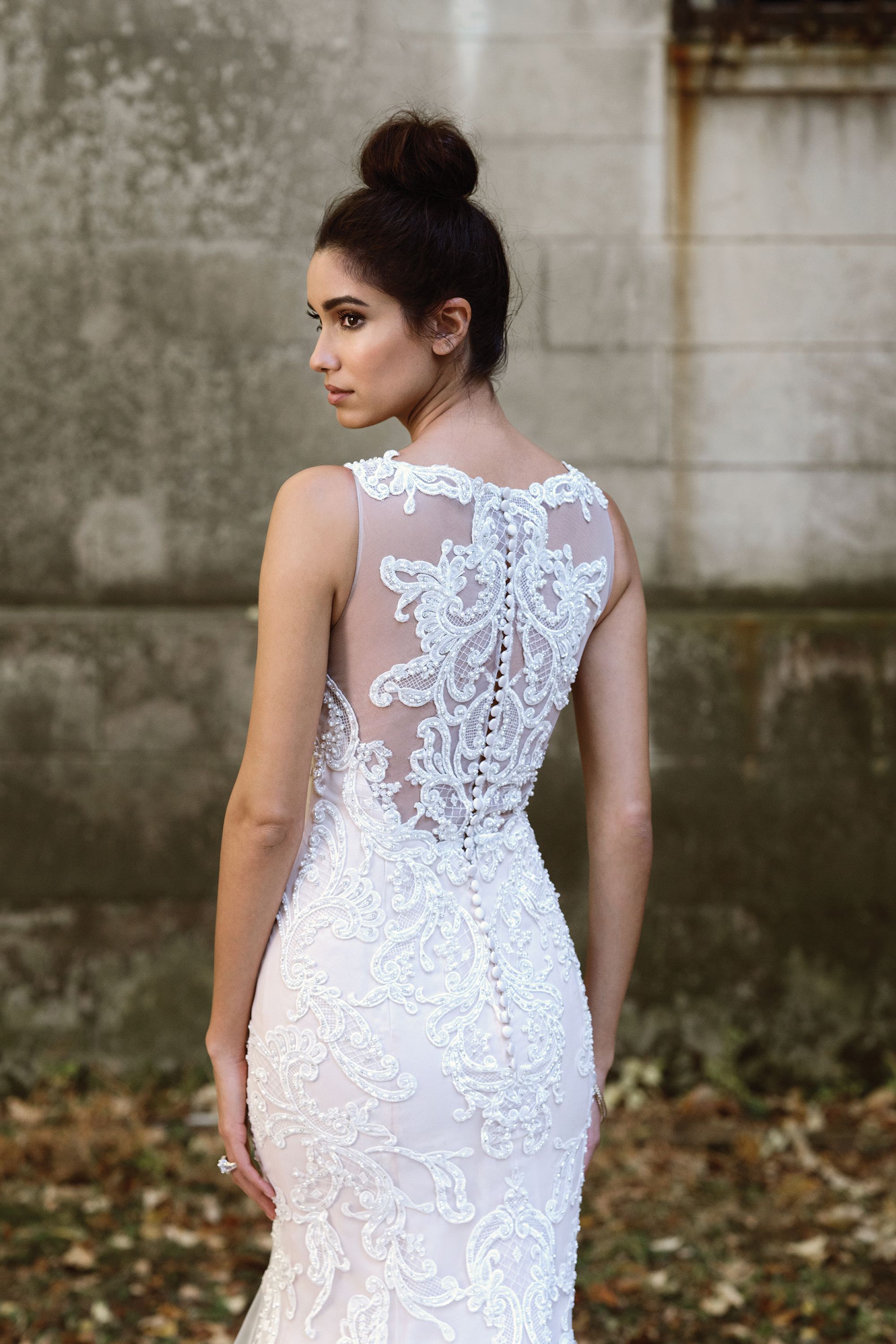 Justin Alexander Signature Hand-Placed Lace Gown with Illusion Back
